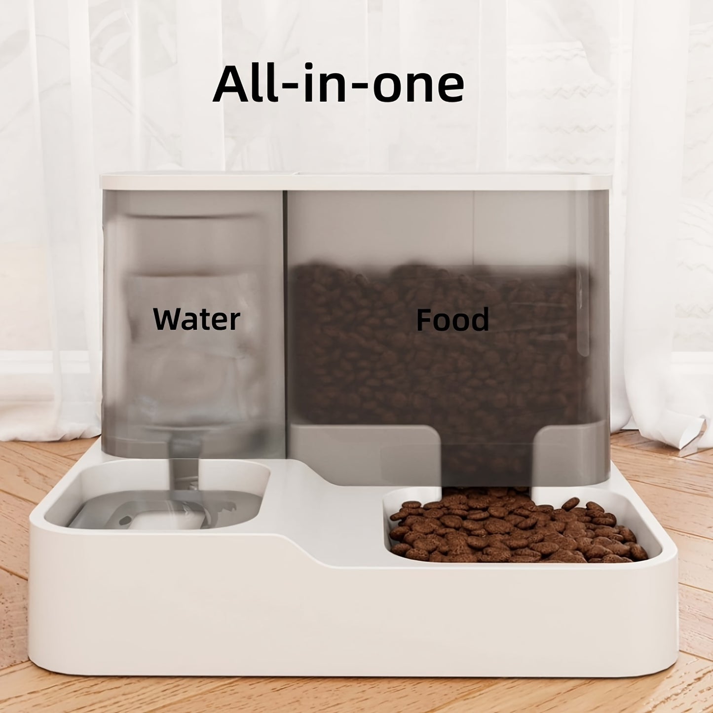 2-in-1 Automatic Pet Food Feeder Without Battery And Water Bottle, Gravity Design For Cats And Small Dogs (Grey)