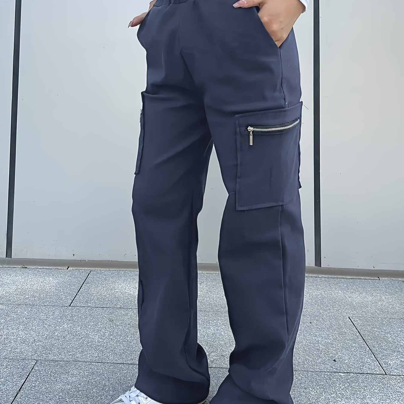 's and Girls' Straight-Leg Cargo Pants, Y2K Streetwear Casual Trousers with Large Zippered Pockets, Elastic Waistband, All-Season Polyester, Perfect for Outdoor Wear, Perfect for Outdoor
