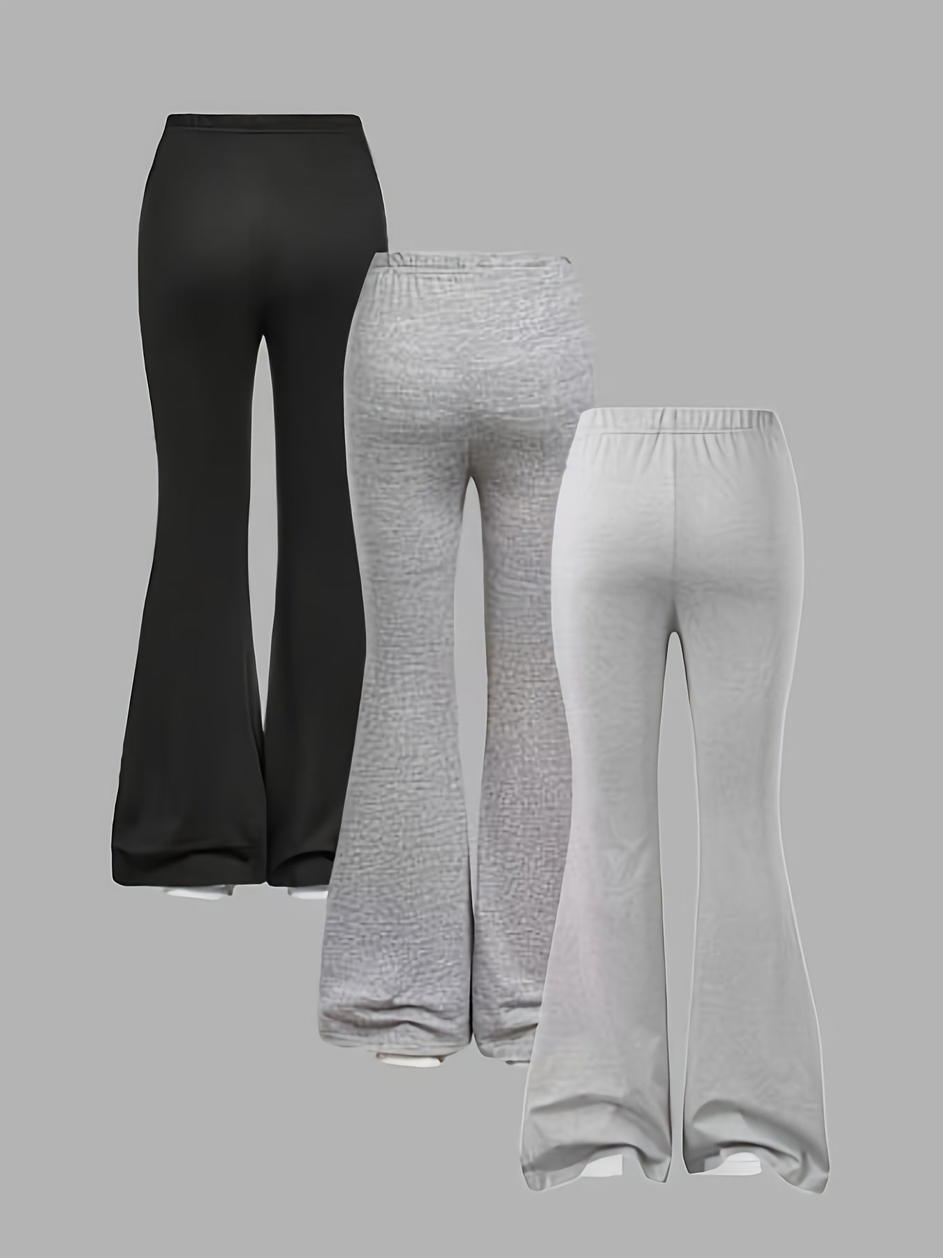 3pcs Girls' Slim-Fit Flared Bell-Bottom Pants with Letter Print & Bow Tie Waist - Stretchy Casual Athletic Leggings for Spring Summer Fall, Machine Washable (Black, Light Grey, White) - Playdates, School, Casual Attire, Perfe