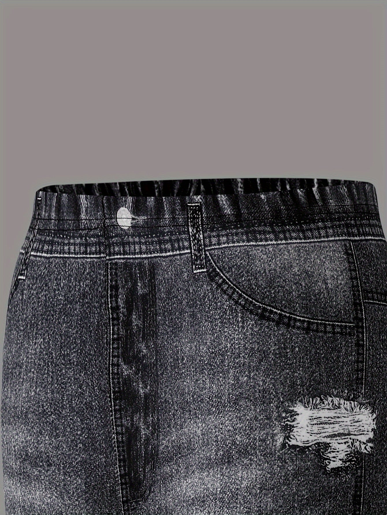 3pcs Girls' Spring Autumn Summer Winter Imitation Denim Pants with Fake Pockets and Ripped Stripe Pattern Leggings