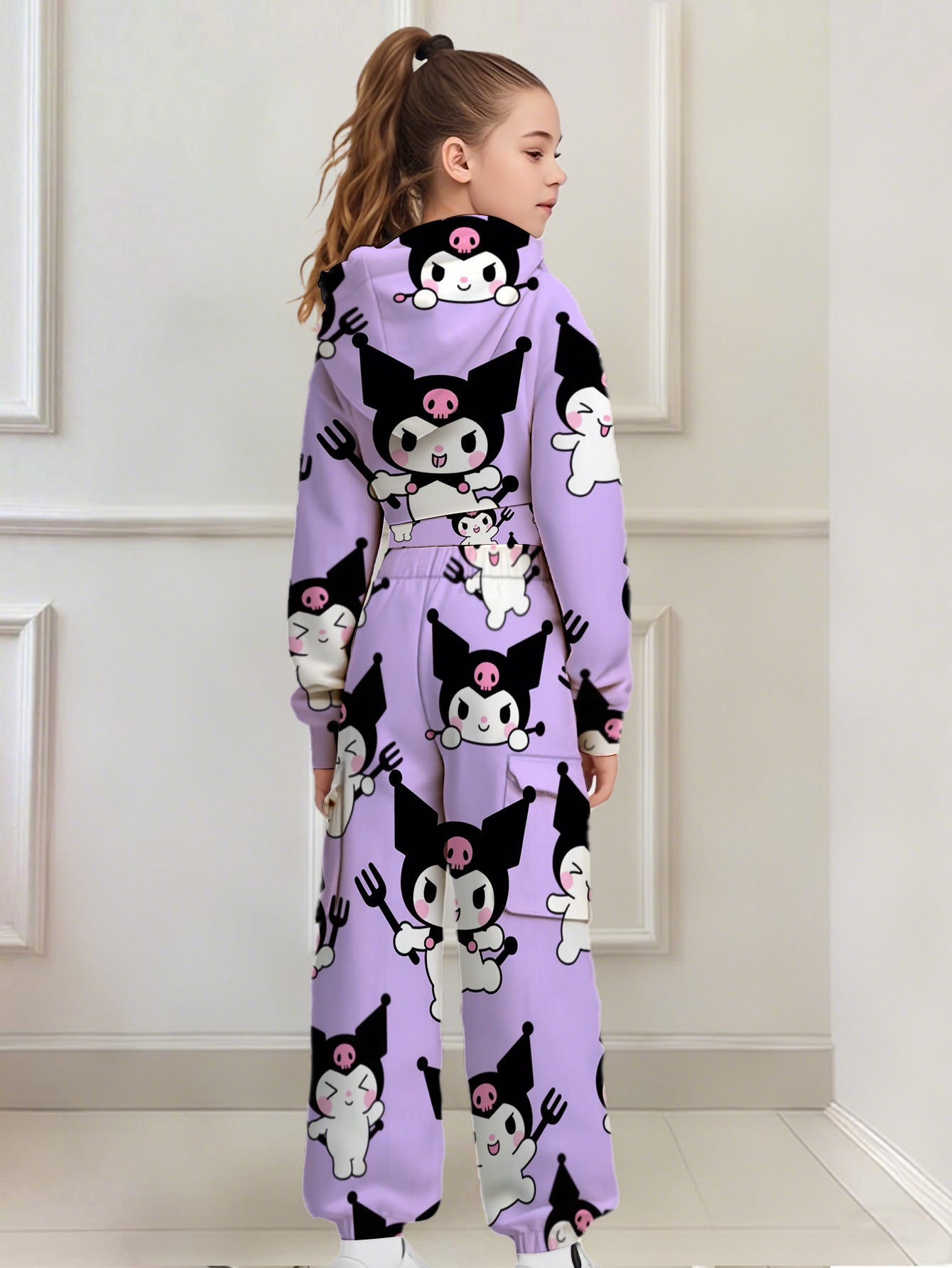 Three-Piece Set Sanrio Digital Fashion Fantasy Cute Holiday Spring and Autumn Winter Clothes Gift Trendy Cartoon Cat Sanrio Essential Fashion Hoodie with Suspender Vest and Trousers Three-Piece Set Random Print Outdoor Sports