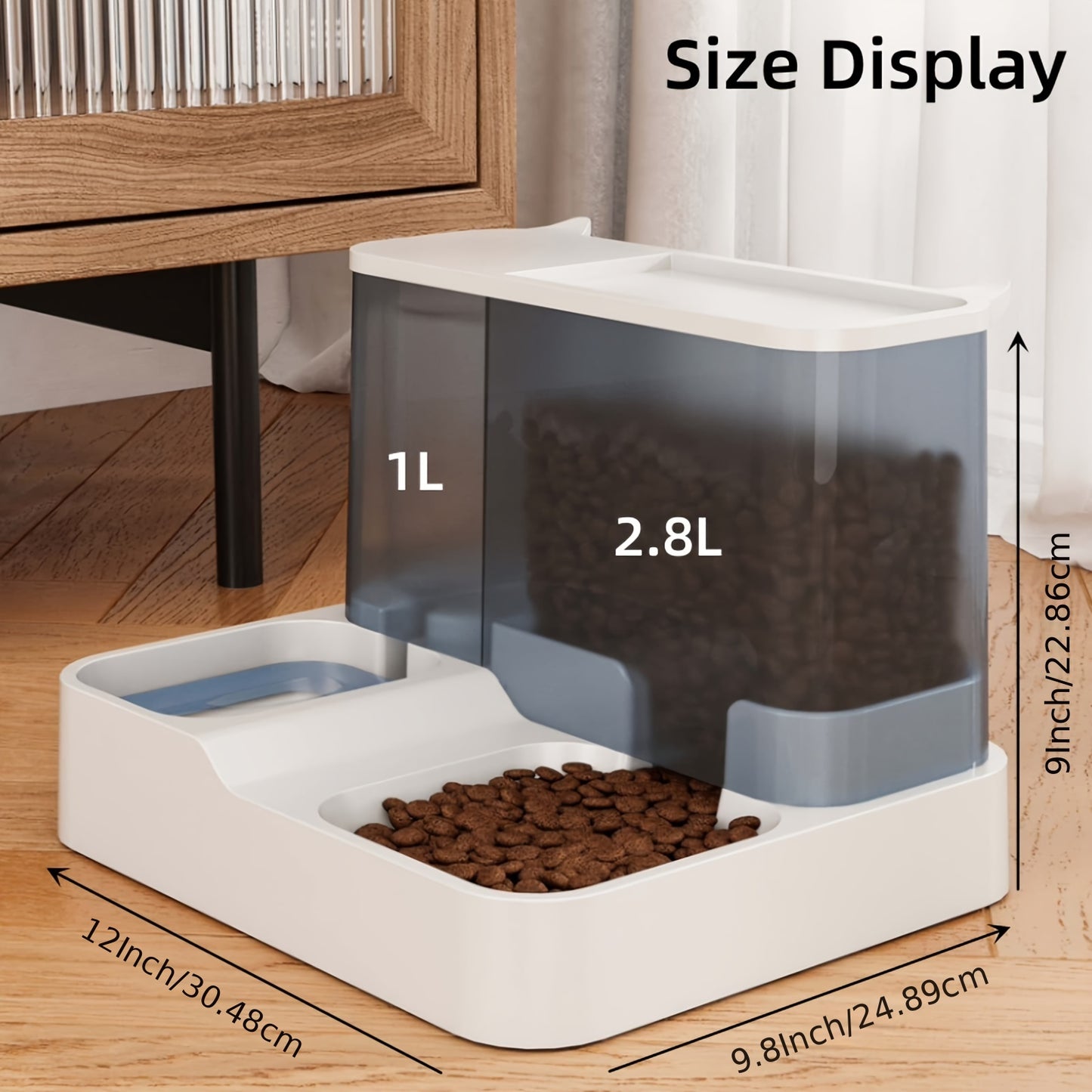 2-in-1 Automatic Pet Food Feeder Without Battery And Water Bottle, Gravity Design For Cats And Small Dogs (Grey)