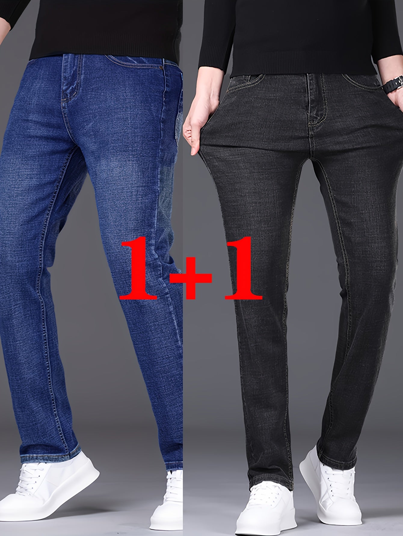 Two Piece Set Of Lightweight Business Elastic Jeans for Teenagers, Men's Slim Fit
