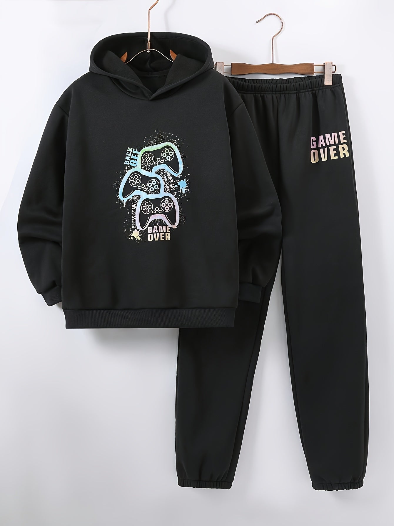 New Autumn Fashion Printed Hooded Long-Sleeve Sweatshirt Set for Teen Boys - Versatile Casual Wear, Perfect for Outdoor, for Teenager