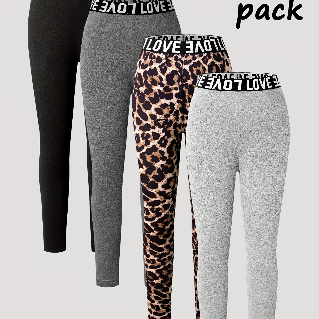 4-Pack Girls' Jogger Pants with Stretchy Elastic Waistband & Leopard Print - Soft Stretchy Comfortable Casual Leggings for Spring Summer Fall, Easter Carnival Party Gift, Jogging Pants, Seasonal Wear, Playful Print Design, Co
