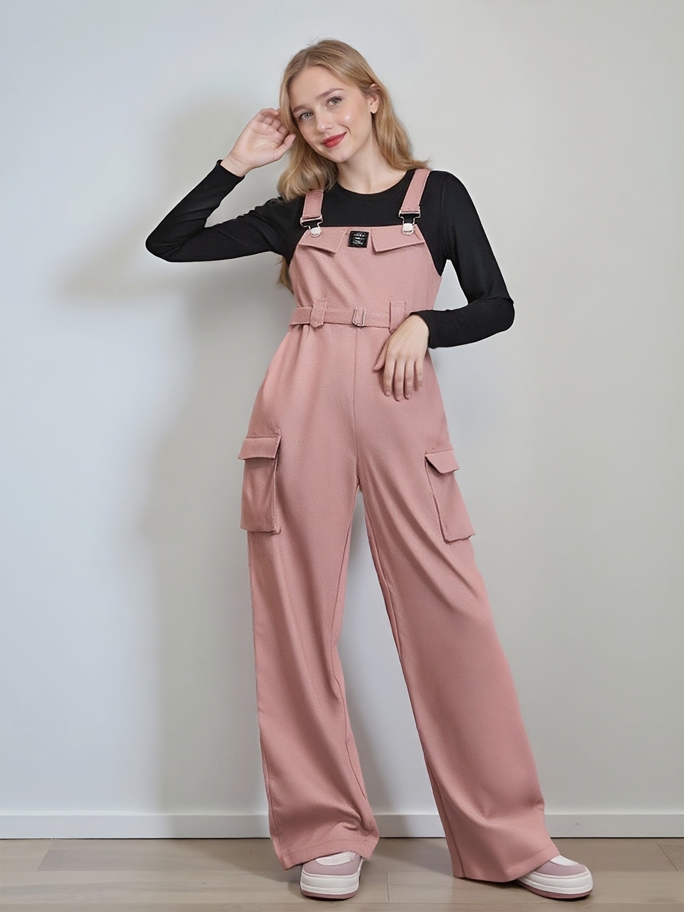 Girls' Fashion Solid Color Round Neck Long Sleeve Top + Brick Red Drawstring Pants Autumn/Winter New Two-Piece Outfit Set, Perfect for Outdoor