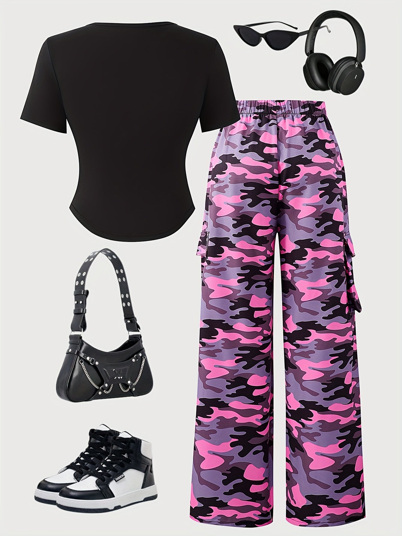 Youth Women'S Casual Short-Sleeve Round Neck Top And Stylish Straight-Leg Pants Two-Piece Set for Spring And Summer, for Outdoor