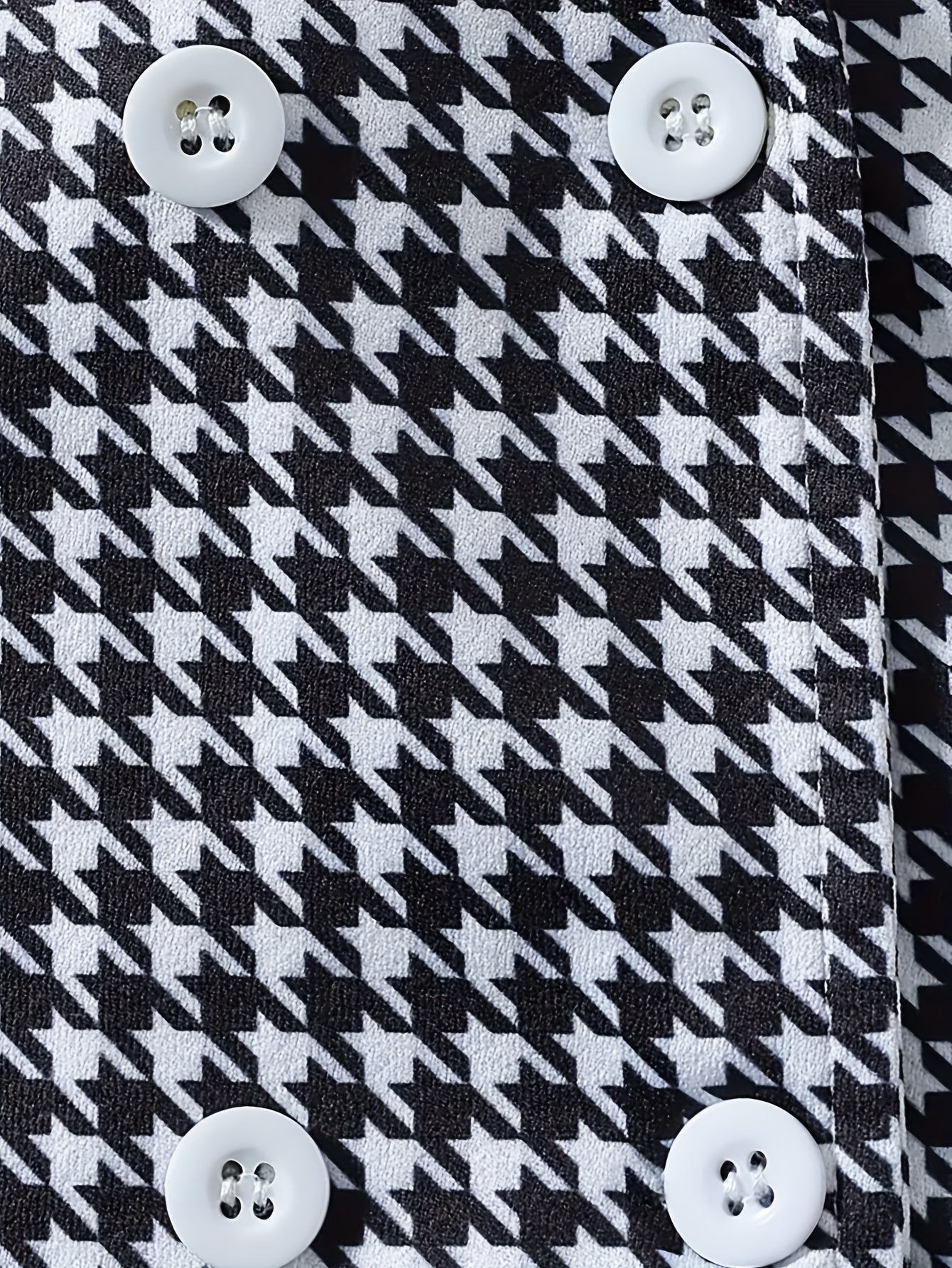 High-Scoring Girl's Outfit: Pure White Houndstooth Pattern Top with Belt Accent + Matching Straight-Hem Printed Trousers, Comfortable Soft Fabric Fit for Fall/Winter Essential Gift Set