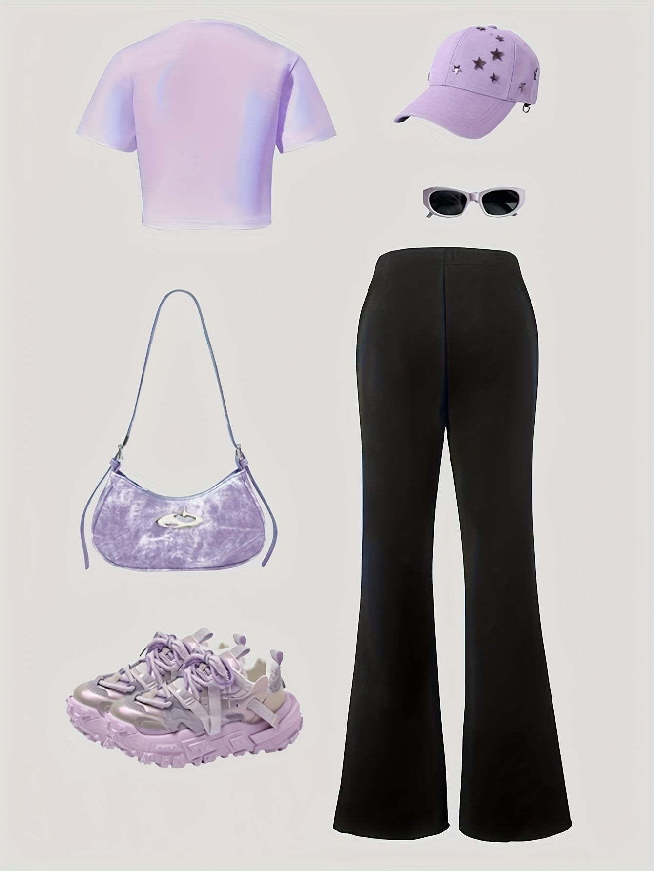 Highly Rated Girls' Fashion Set Round Neck Short Sleeve Butterfly Print Top + Versatile Black Flare Pants with Irregular Butterfly Print Long Pants Elegant and Romantic Gift Choice Spring/Summer Essential Set without Accessor