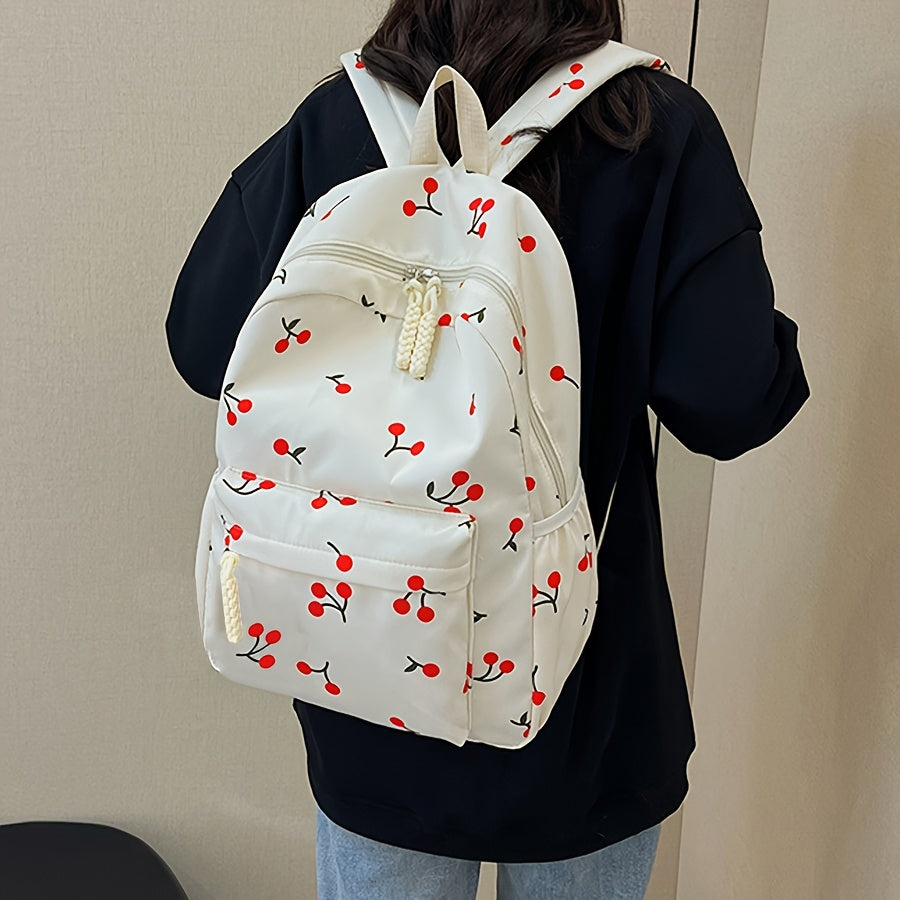 Three-Piece Set: Cherry Backpack, Handbag & Pencil Case - Cute Japanese-Inspired Large Capacity Lightweight School Bag for College Students, Random Print Design