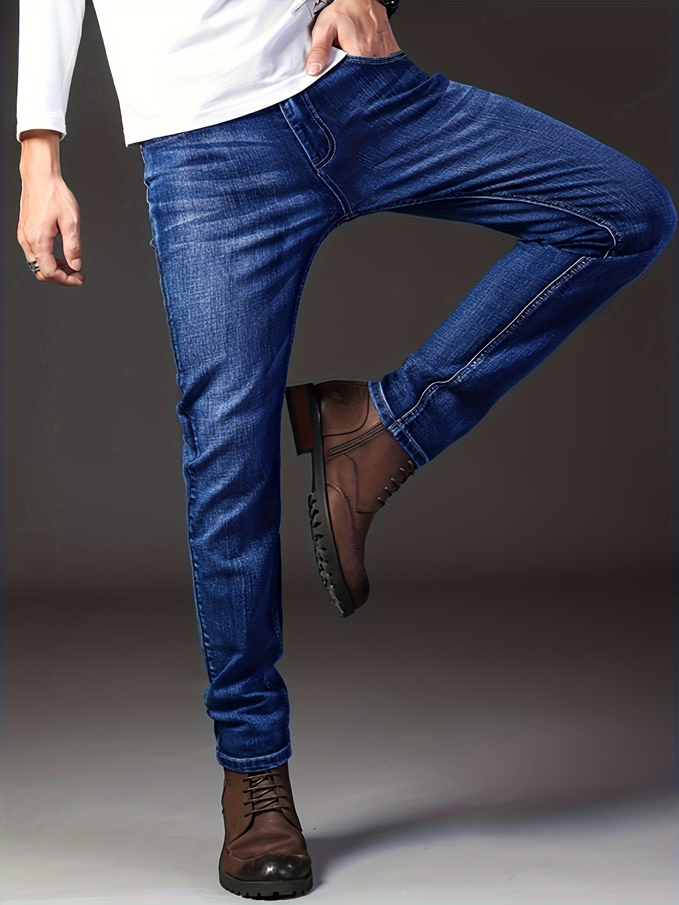 Two Piece Set Of Lightweight Business Elastic Jeans for Teenagers, Men's Slim Fit
