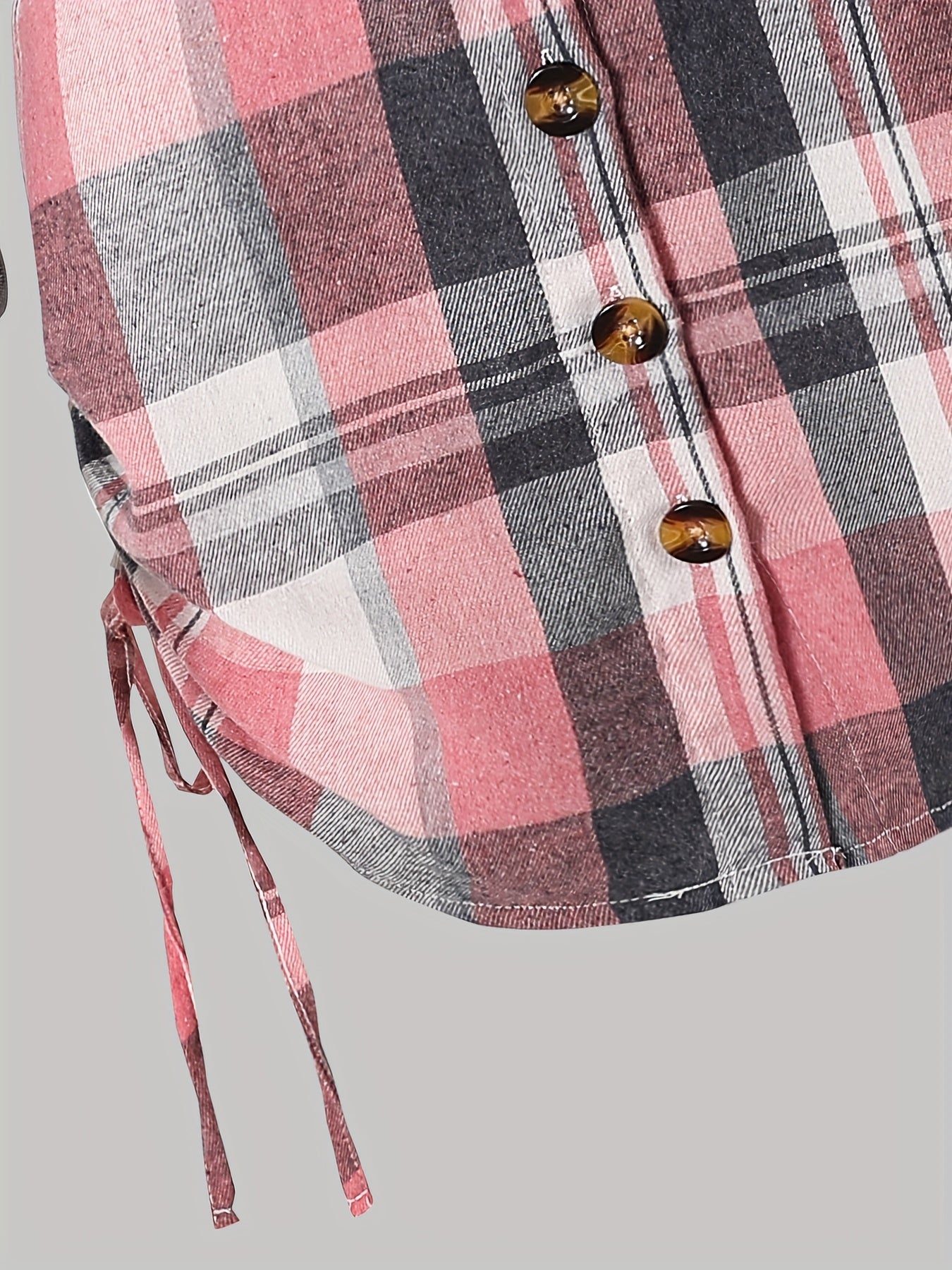 Teen Girls 13-16 Years Plaid Dress - Pink & Grey Tartan Button-Front Midi Length Long Sleeve Dress for Scottish Dance, Casual Outfits & Casual Attire, for Teenager, Dresses For Teenage Girls With Sleeves, Teen Clothes Girls D
