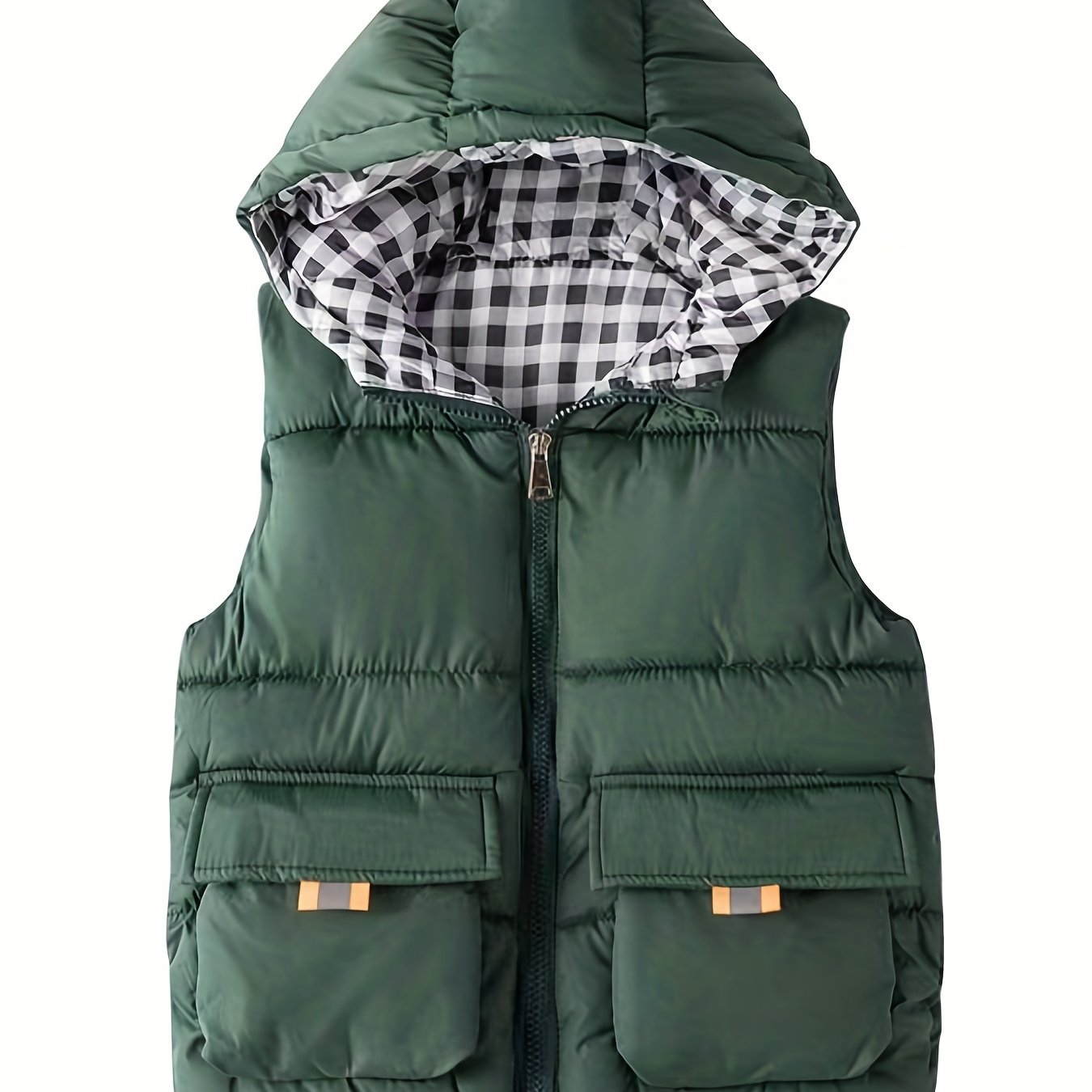 Youth Red Hooded Vest with Large Pockets - Warm Loose Fit Casual Jacket for Fall/Winter, Polyester Filled, Adjustable Hood, Perfect for Outdoor Play, Winter Clothing, Playful Design, Durable Fabric