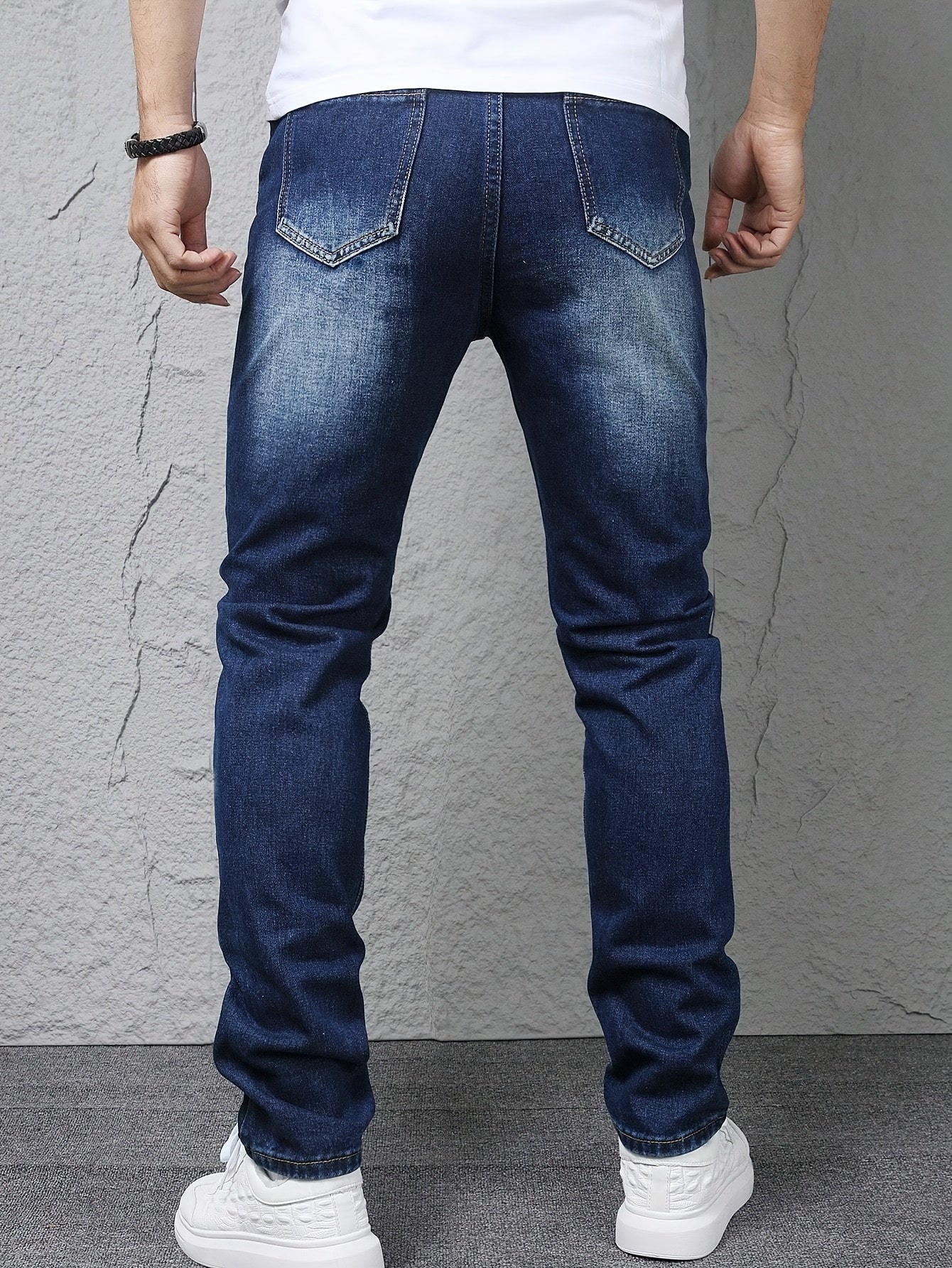 's & Teen Boys' Dark Blue Distressed Ripped Slim Straight Leg Jeans - Heavyweight 100% Denim, Mid-Rise Inverted Zipper Closure, Machine Washable Casual Pants for Casual Attire & Layering (All-Season) - Youthful Vintage Style