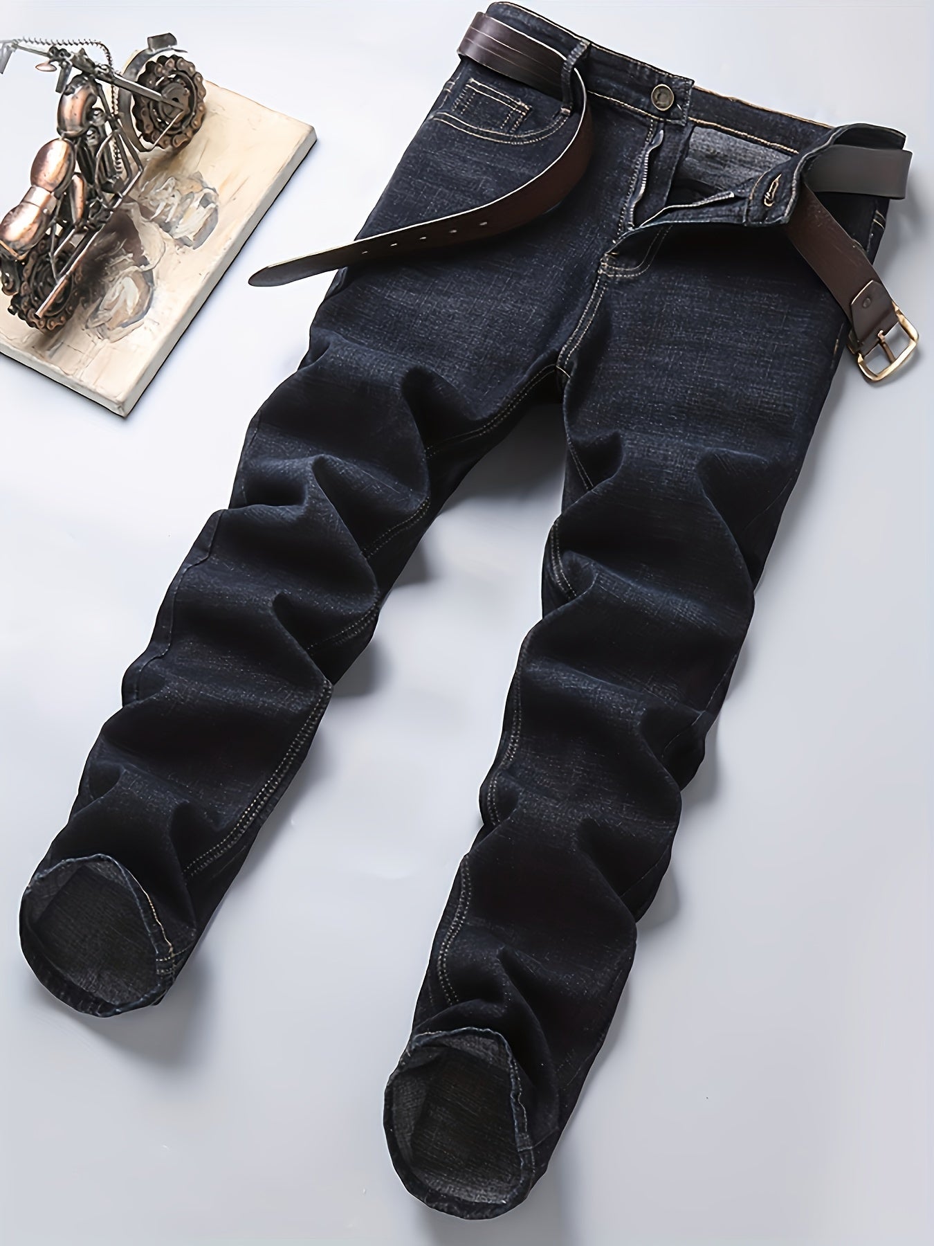 Two Piece Set Of Lightweight Business Elastic Jeans for Teenagers, Men's Slim Fit