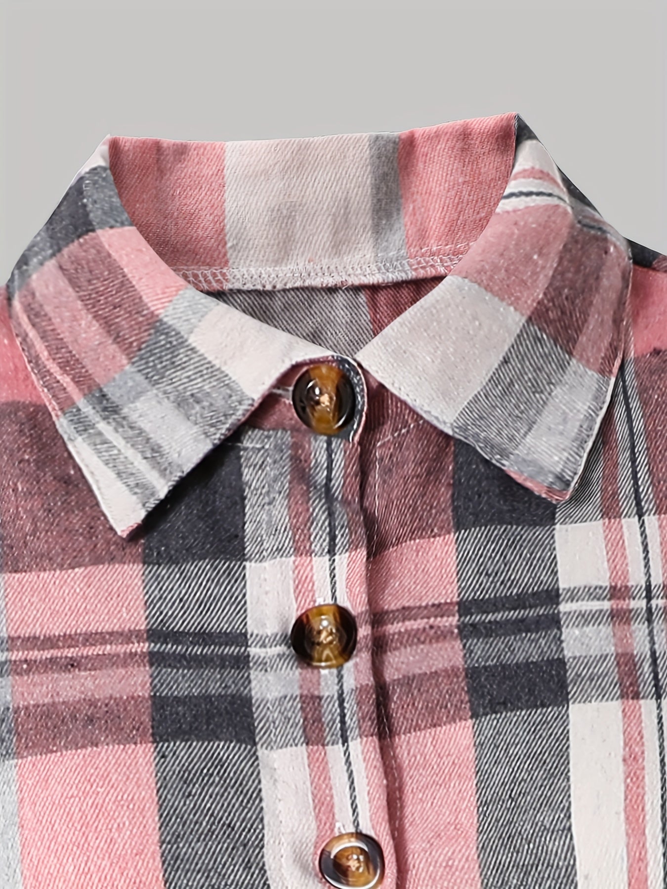 Teen Girls 13-16 Years Plaid Dress - Pink & Grey Tartan Button-Front Midi Length Long Sleeve Dress for Scottish Dance, Casual Outfits & Casual Attire, for Teenager, Dresses For Teenage Girls With Sleeves, Teen Clothes Girls D