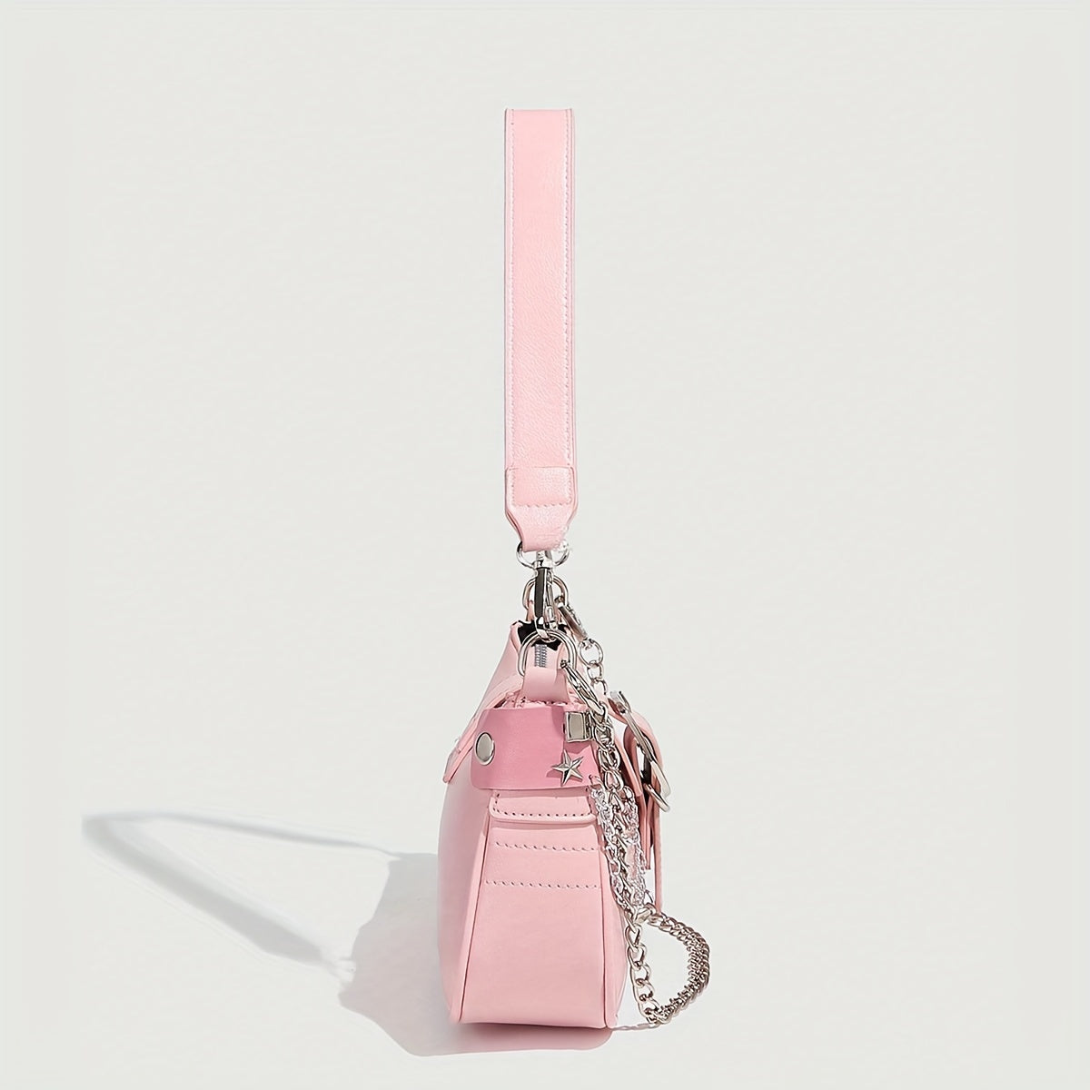 Y2K Style Small Shoulder Bag with Magnetic Closure, PU Material, Polyester Lining, Chain Strap, Punk-Inspired Design, Pastel Pink Color