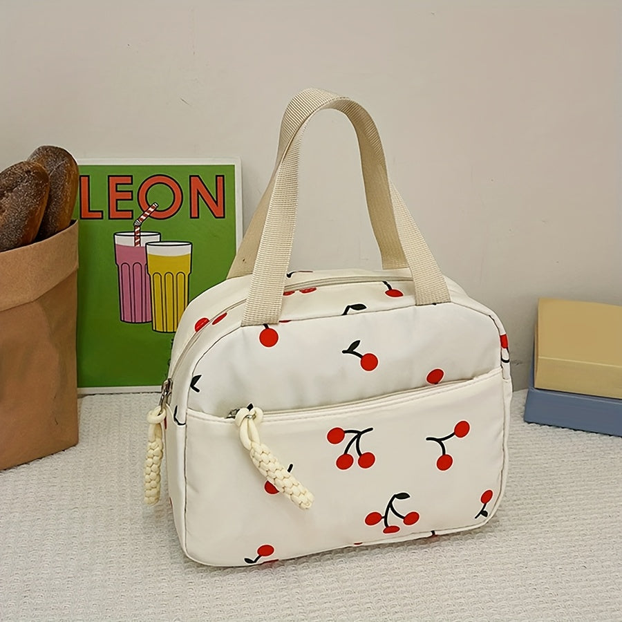 Three-Piece Set: Cherry Backpack, Handbag & Pencil Case - Cute Japanese-Inspired Large Capacity Lightweight School Bag for College Students, Random Print Design