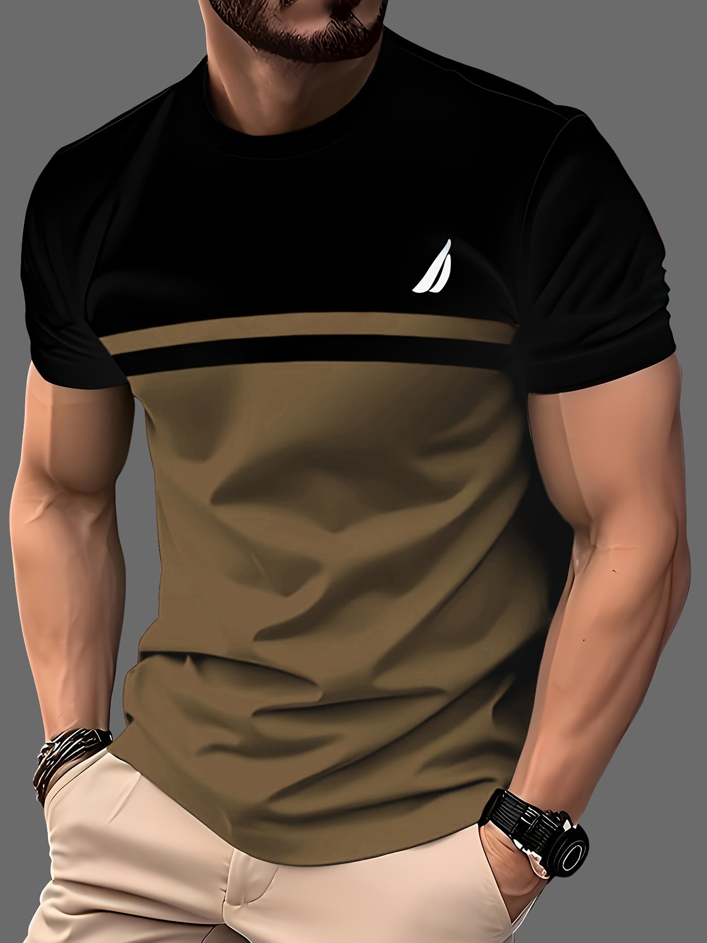 3pcs Color Block Striped Fashion 3D Digital Print Men's T-Shirt
