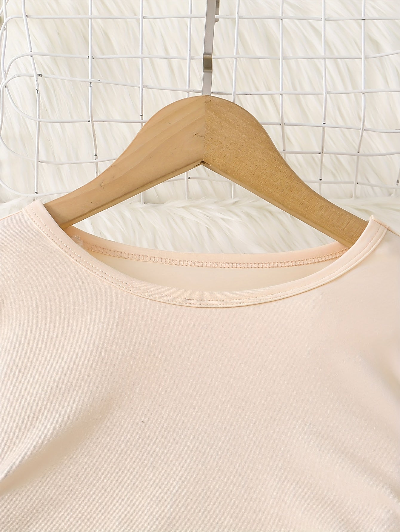 Teen Girls' Spring/Autumn Round Neck Slim Fit Long Sleeve Solid Color Top + Beige Elastic Waist Loose Pants Two-Piece Set, Perfect for Outdoor, for Teenager