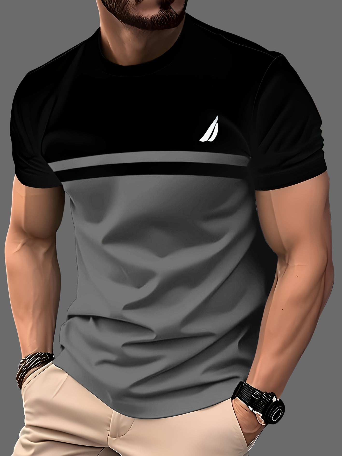 3pcs Color Block Striped Fashion 3D Digital Print Men's T-Shirt