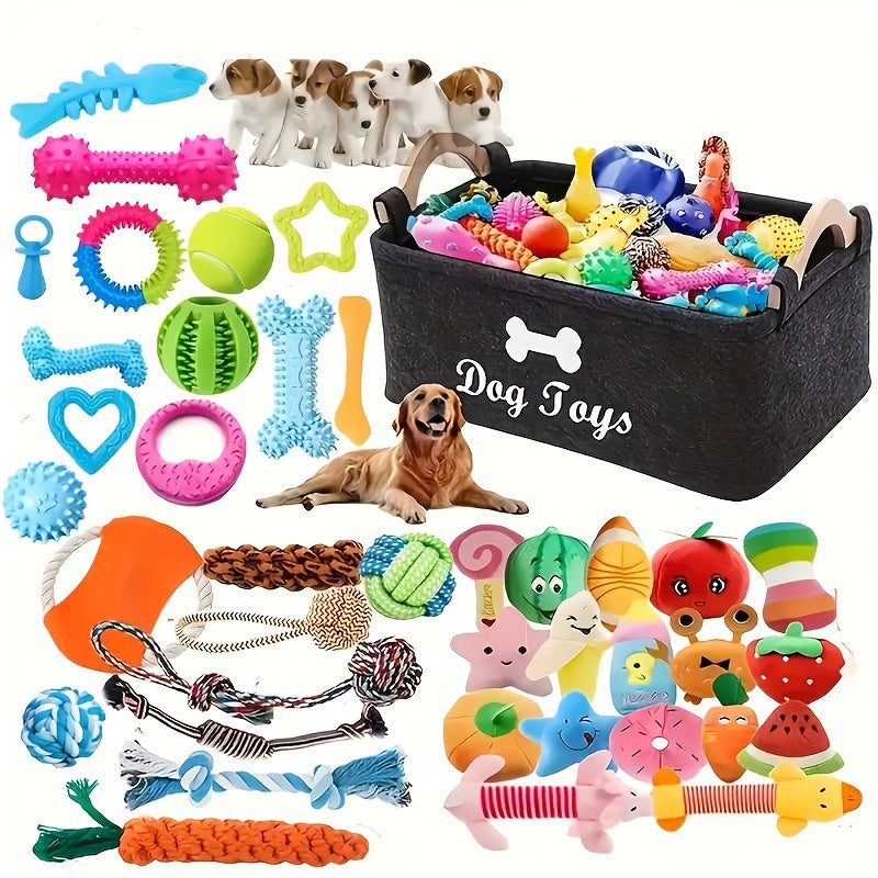 Pawsome Pals 6/12pcs Interactive Dog Toy Set - Durable Cartoon Pattern Fabric Chew Toys for All Breed Sizes - Teeth Cleaning & Training Play Set with Knot Toys, Squeakers & Balls