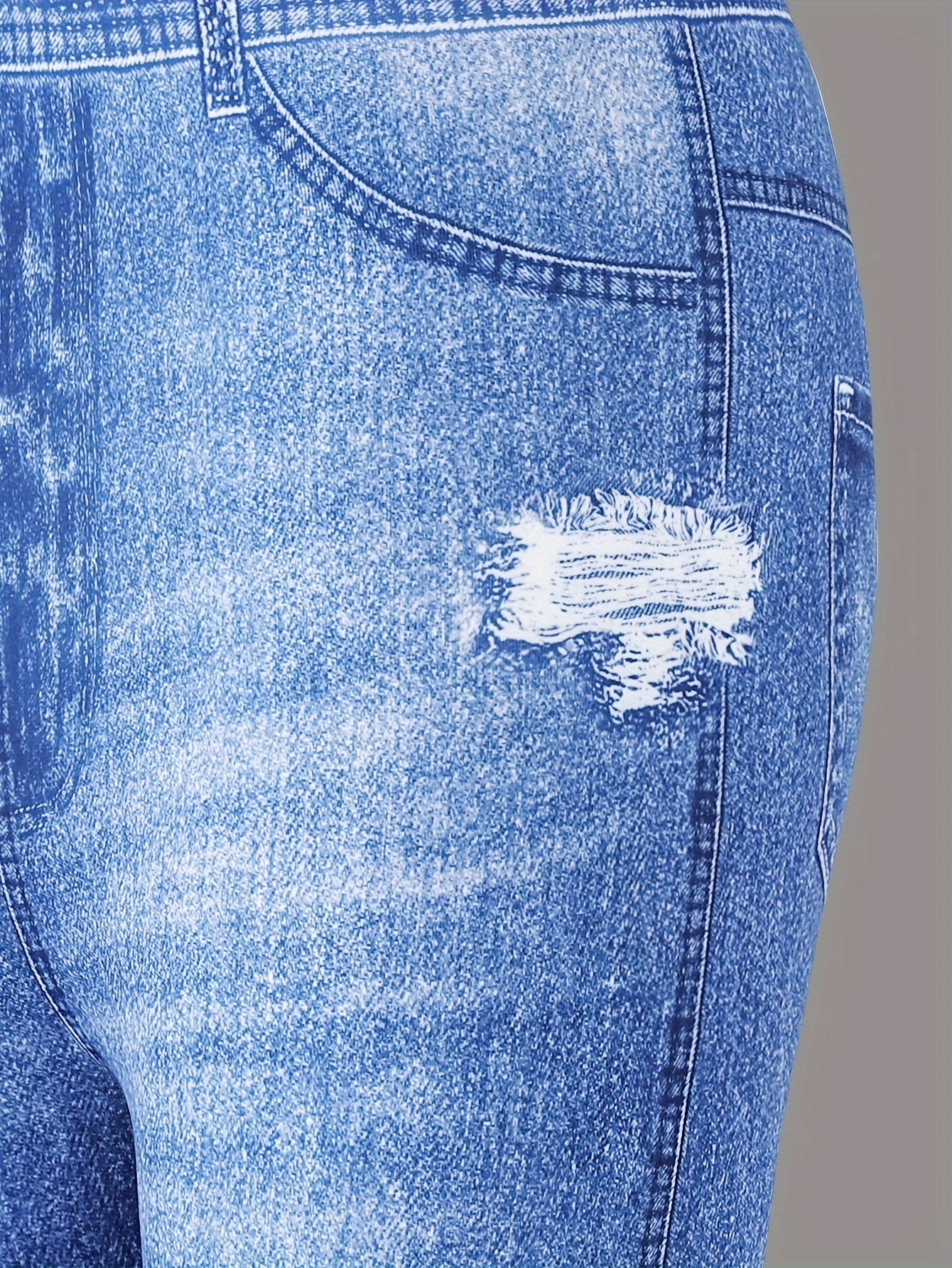 3pcs Girls' Spring Autumn Summer Winter Imitation Denim Pants with Fake Pockets and Ripped Stripe Pattern Leggings