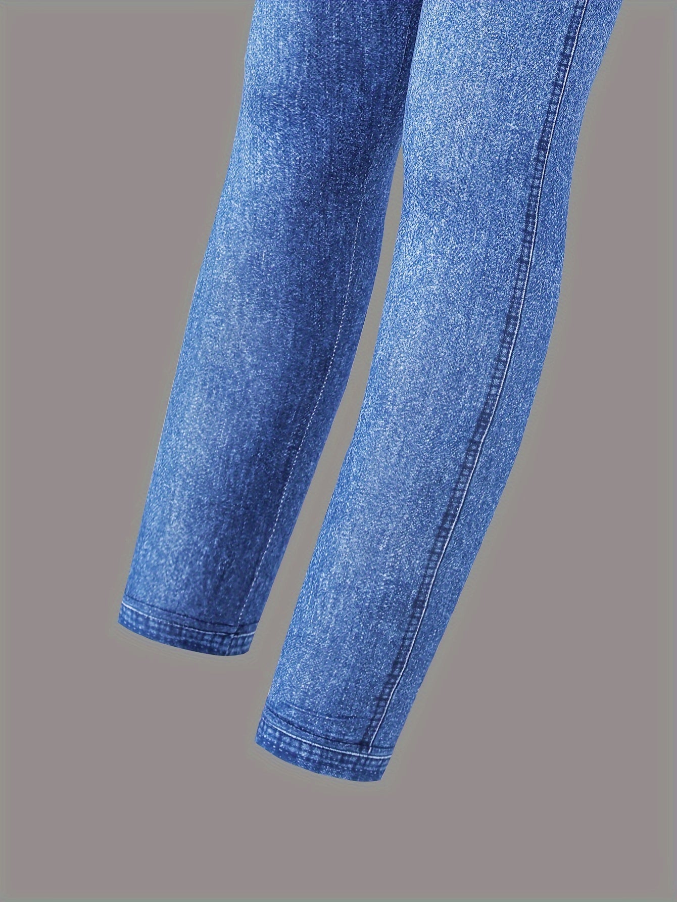 3pcs Girls' Spring Autumn Summer Winter Imitation Denim Pants with Fake Pockets and Ripped Stripe Pattern Leggings