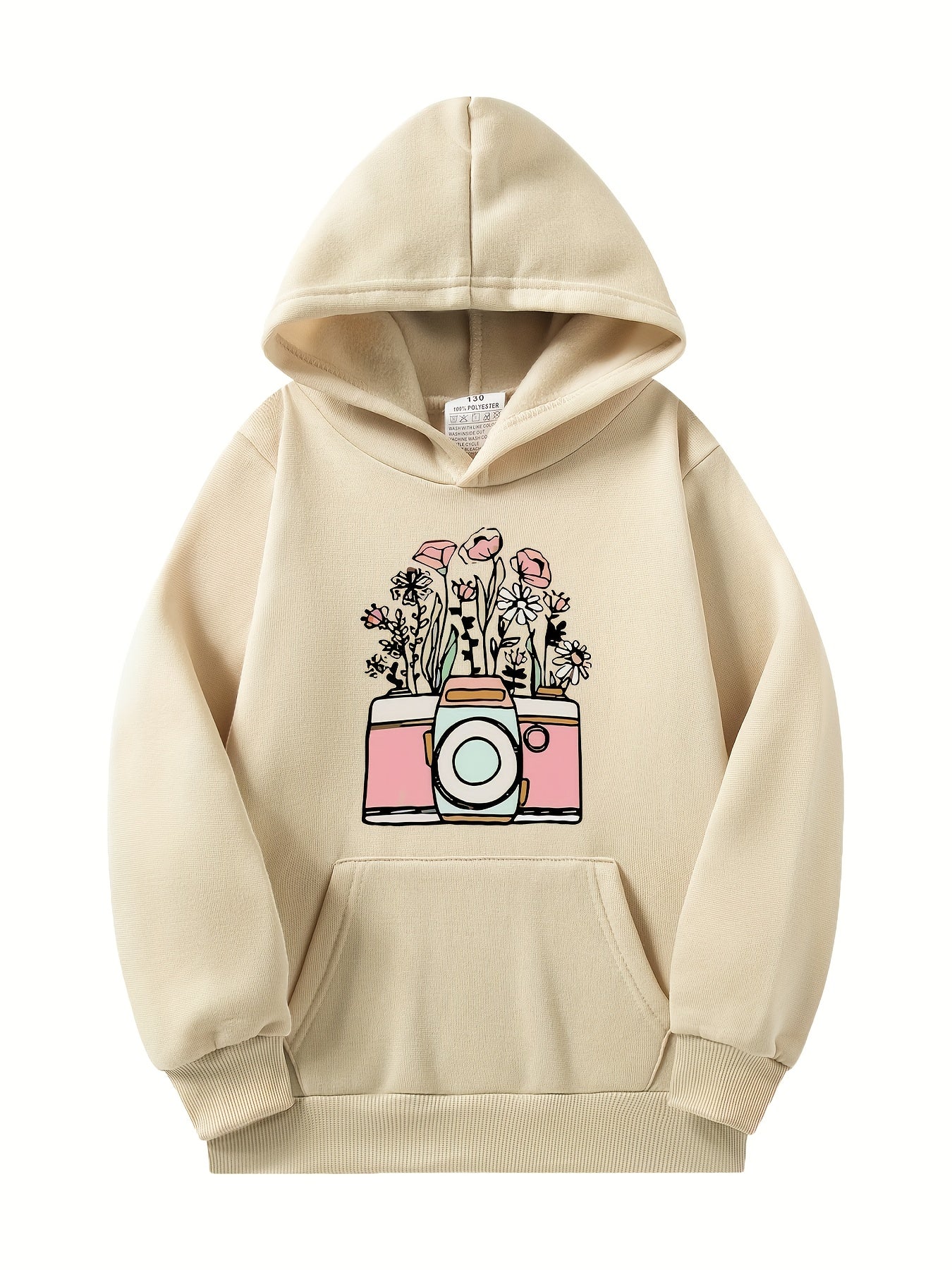 5-Pack Girls' Autumn Winter Fashion Casual Long Sleeve Hoodies with Hopeful Floral & Butterfly Print, Solid Color Hooded Sweatshirts with Applique Details, Regular Fit with Pockets for Fall/Winter - Perfect for Casual Attire,