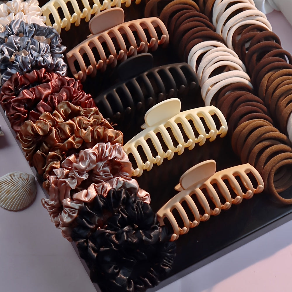 A Collection of New Hair Accessories for Women, Including Seamless Ponytail Holders, Assorted Hair Clips, Scrunchies, And Hair Bands, Perfect for Holiday Parties.