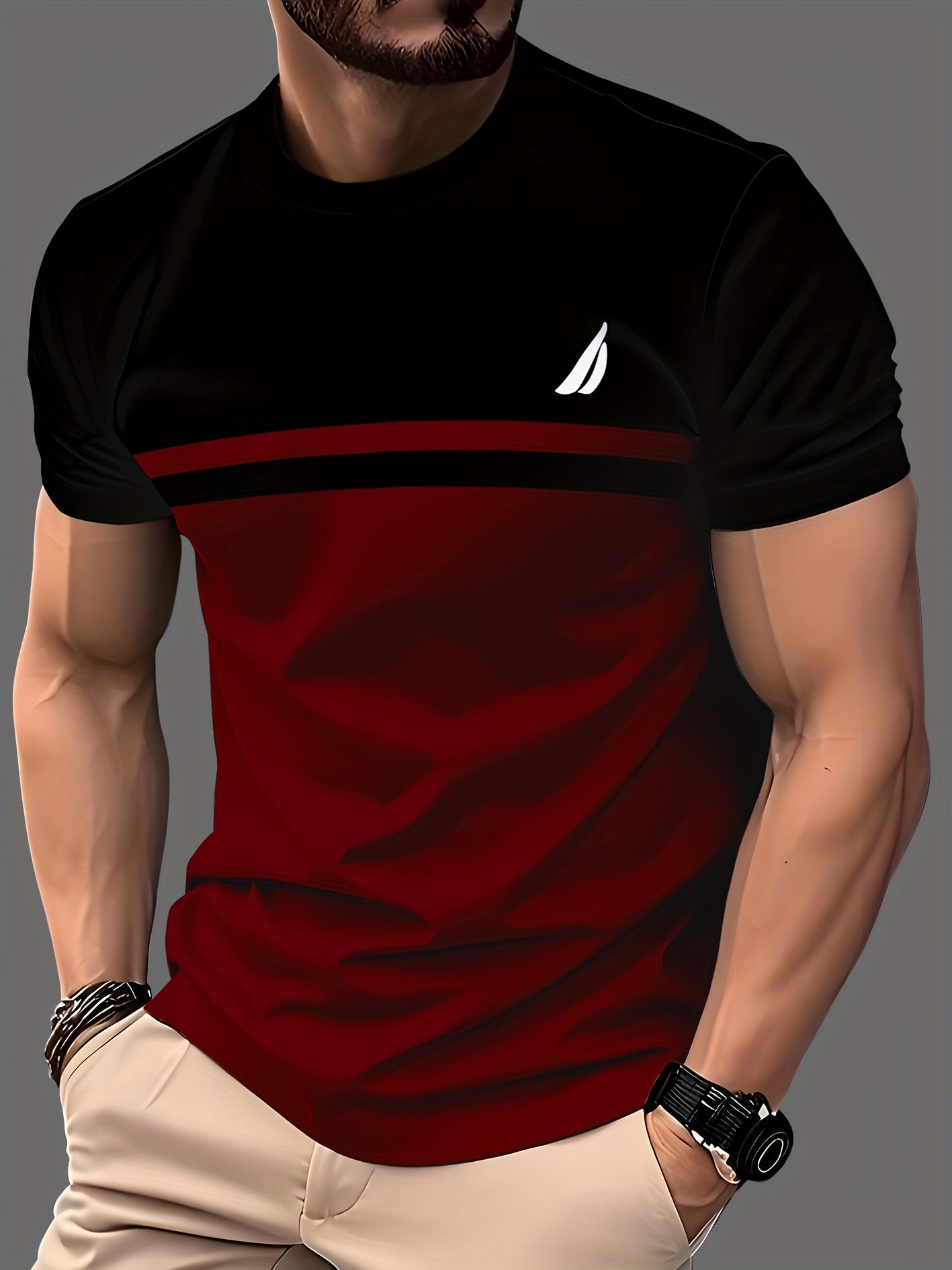 3pcs Color Block Striped Fashion 3D Digital Print Men's T-Shirt