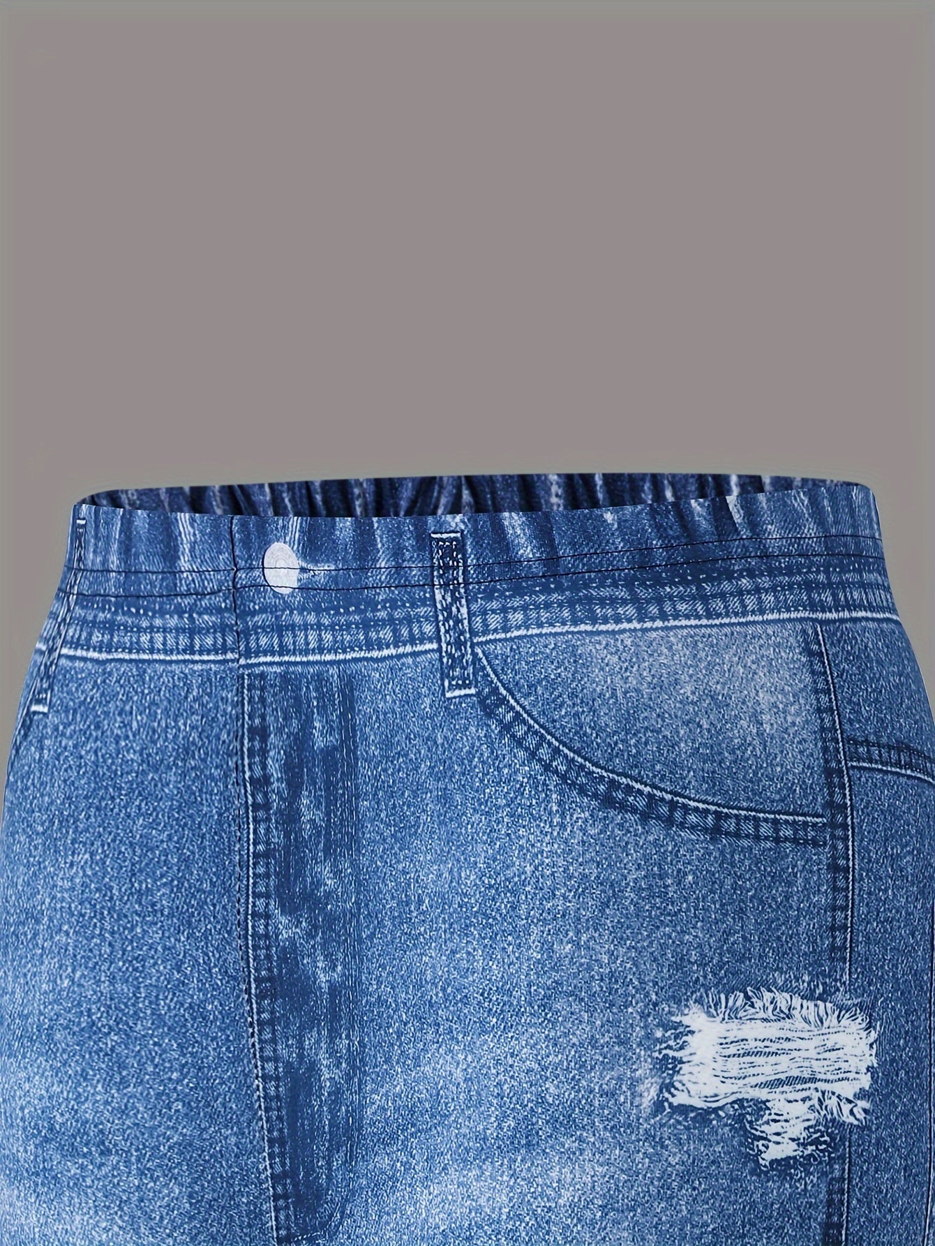 3pcs Girls' Spring Autumn Summer Winter Imitation Denim Pants with Fake Pockets and Ripped Stripe Pattern Leggings