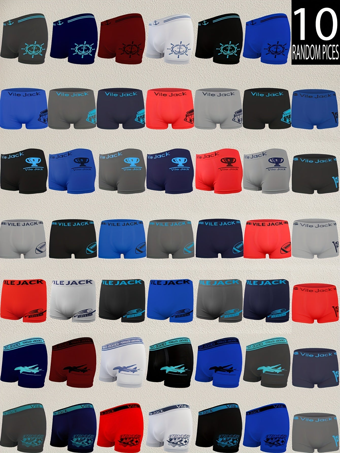 RANDOM 10pcs 1PACK, Boys 10pcs Boxer Briefs, Cartoon Boxer Briefs Multi-Style Random with Polyester Cartoon Briefs for Teenagers