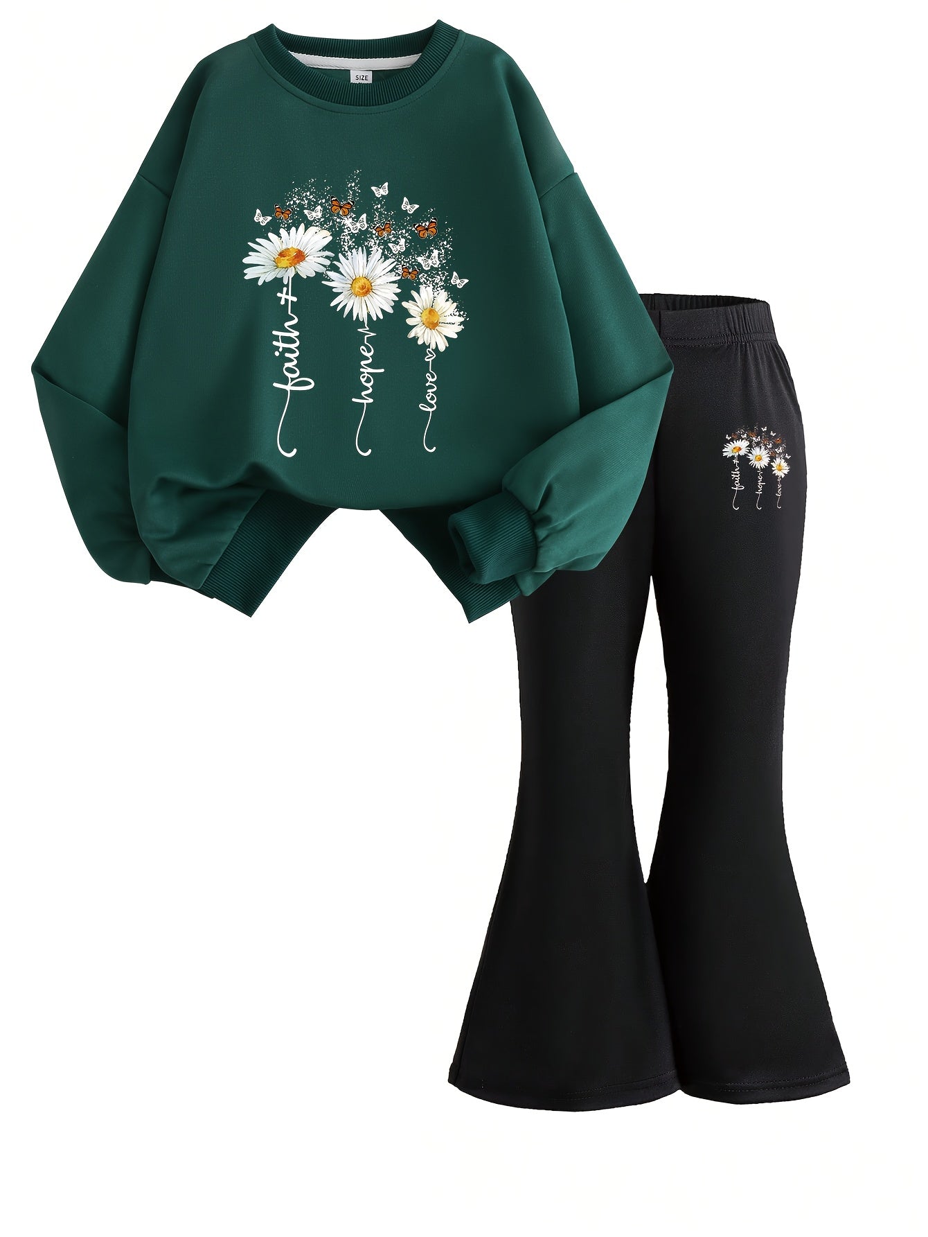 2pcs Girls' Fashion Sweatshirt + Flare Pants Casual Style | Letter Print Design | Home Leisure Autumn Fashion Set for Kids, Perfect for Outdoor