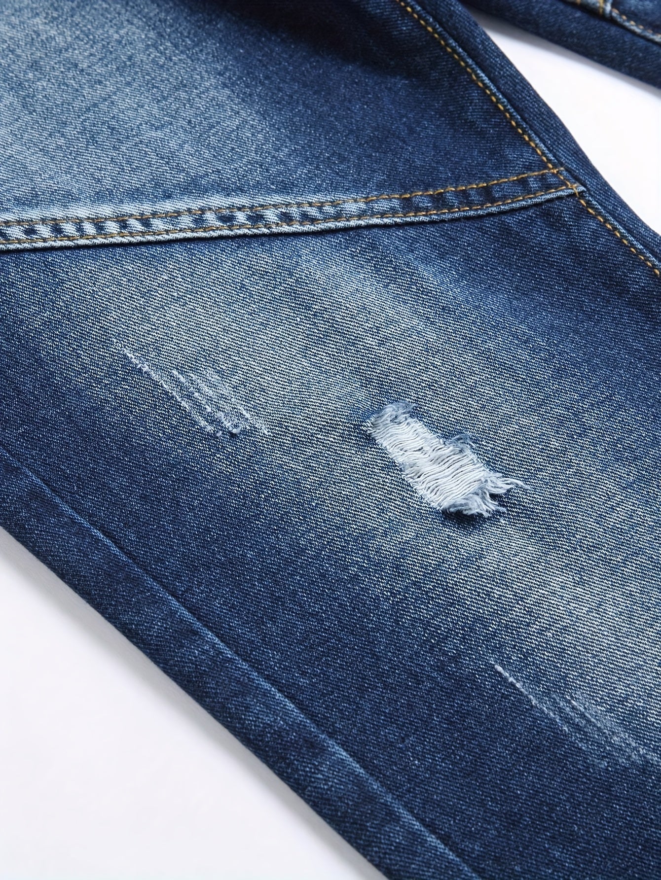 's & Teen Boys' Dark Blue Distressed Ripped Slim Straight Leg Jeans - Heavyweight 100% Denim, Mid-Rise Inverted Zipper Closure, Machine Washable Casual Pants for Casual Attire & Layering (All-Season) - Youthful Vintage Style