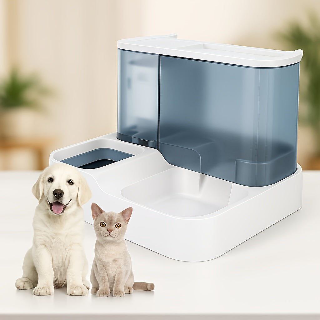 2-in-1 Automatic Pet Food Feeder Without Battery And Water Bottle, Gravity Design For Cats And Small Dogs (Grey)