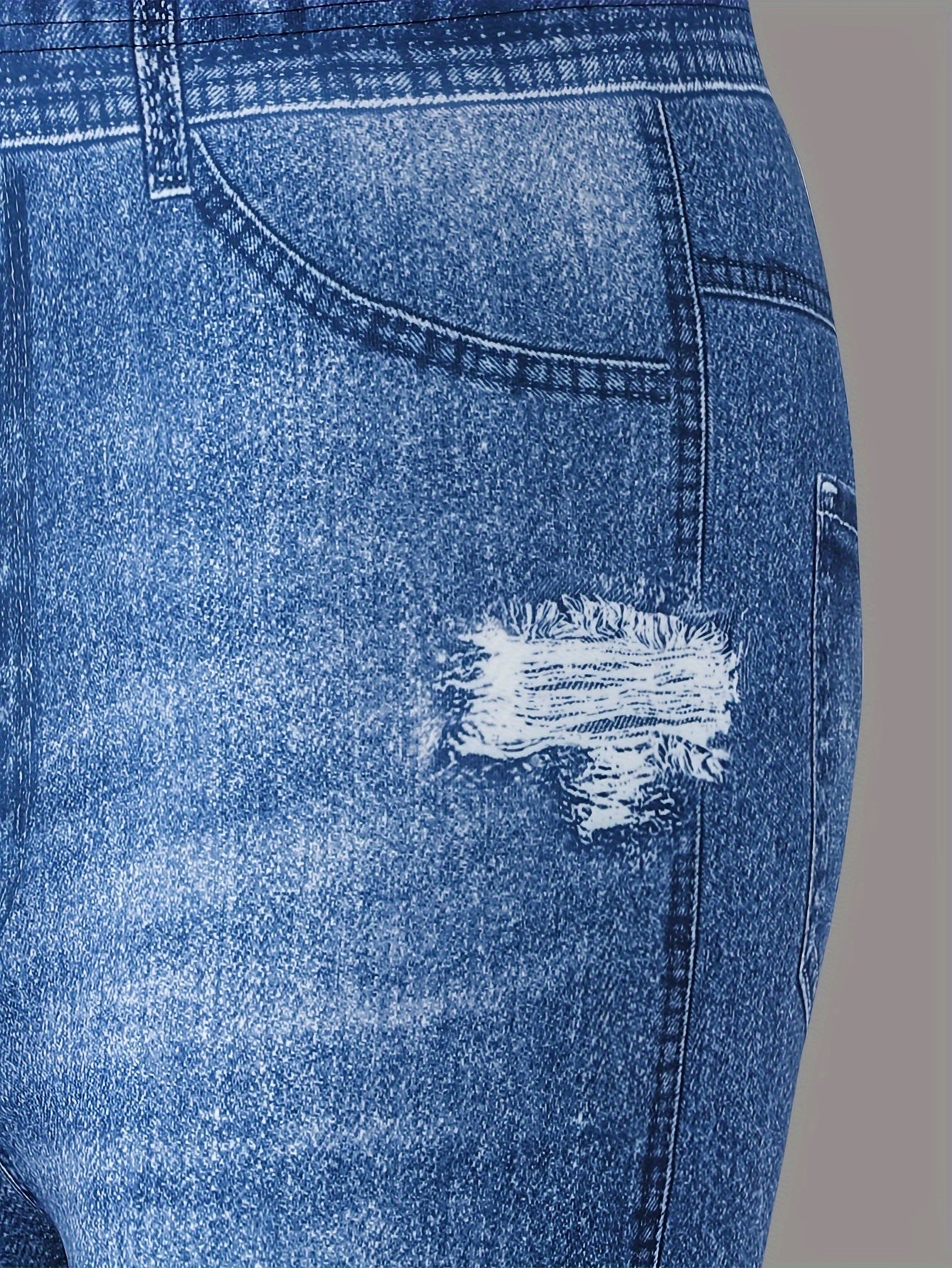 3pcs Girls' Spring Autumn Summer Winter Imitation Denim Pants with Fake Pockets and Ripped Stripe Pattern Leggings
