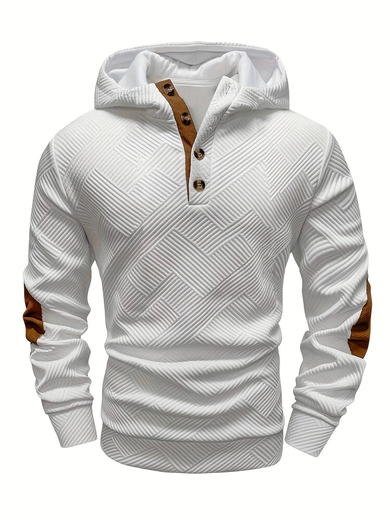 Boys' & Teens' Casual Hooded Sweatshirt - Air Layer Design with Ribbed Cuffs, Front Pockets & Contrast Brown Buttons - Machine Washable Spring/Fall Pullover for Casual Attire, for Teenager