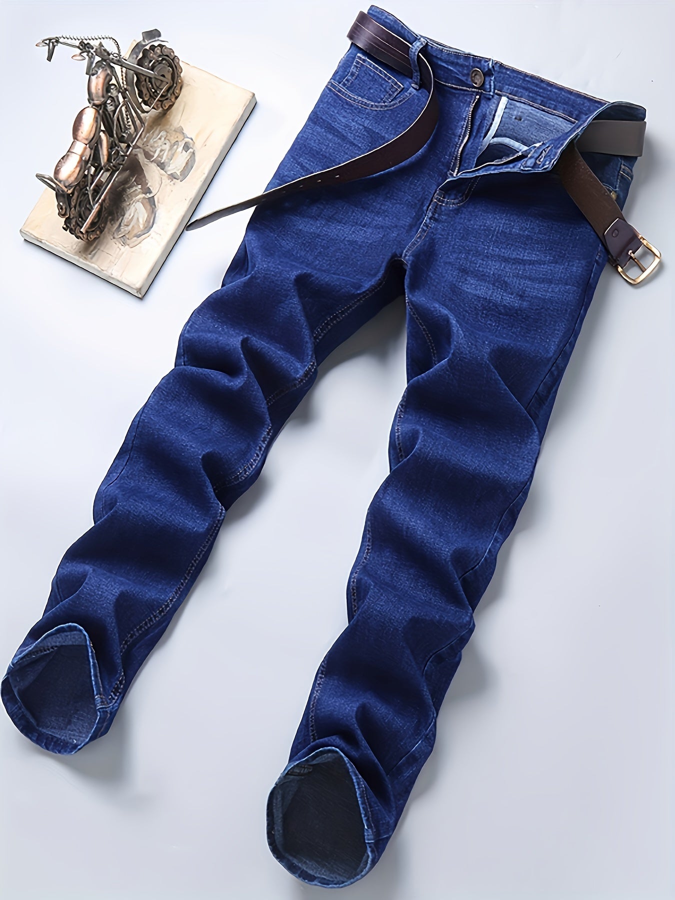 Two Piece Set Of Lightweight Business Elastic Jeans for Teenagers, Men's Slim Fit