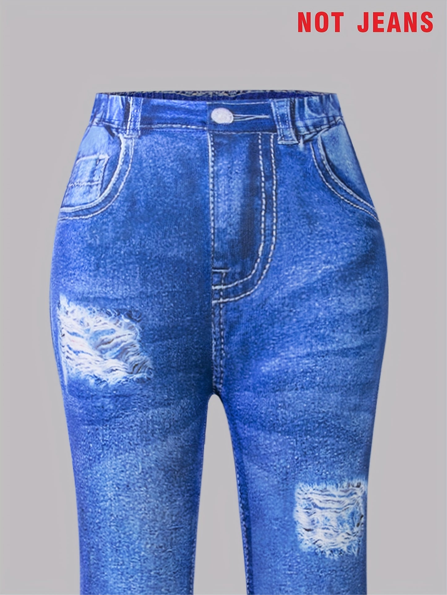 3-Pack Girls' Faux Denim Printed Ripped Leopard Print Flared Pants - Stretchy Elastic Waistband, Soft Comfortable Casual Trousers with Faux Pockets, All-Season Wear for Parties, Carnivals & Casual Attire, Party Attire, Playfu