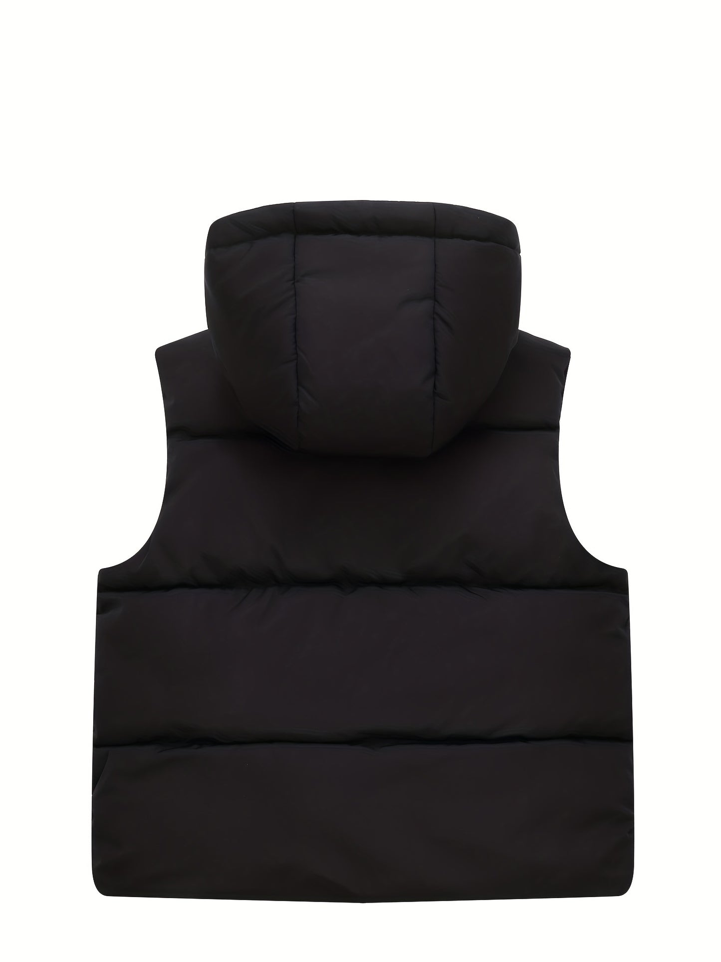 Youth Red Hooded Vest with Large Pockets - Warm Loose Fit Casual Jacket for Fall/Winter, Polyester Filled, Adjustable Hood, Perfect for Outdoor Play, Winter Clothing, Playful Design, Durable Fabric
