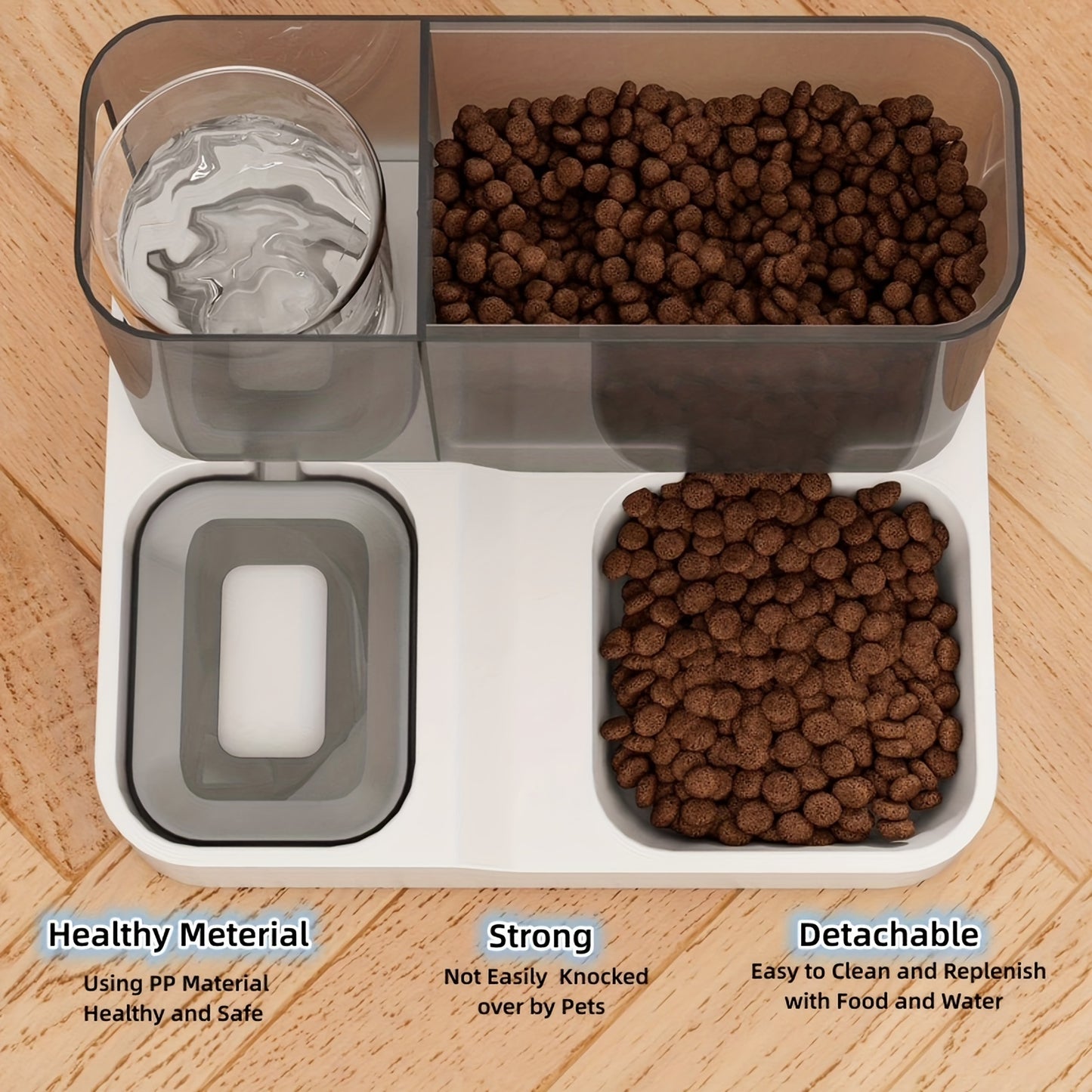 2-in-1 Automatic Pet Food Feeder Without Battery And Water Bottle, Gravity Design For Cats And Small Dogs (Grey)