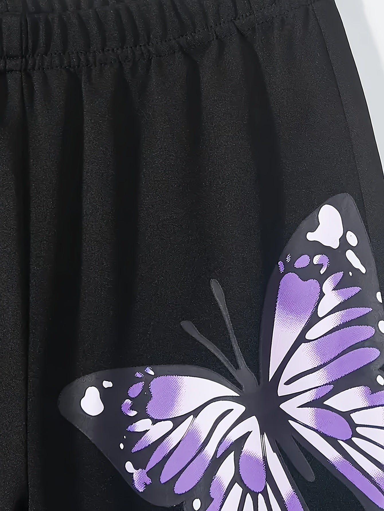 Highly Rated Girls' Fashion Set Round Neck Short Sleeve Butterfly Print Top + Versatile Black Flare Pants with Irregular Butterfly Print Long Pants Elegant and Romantic Gift Choice Spring/Summer Essential Set without Accessor