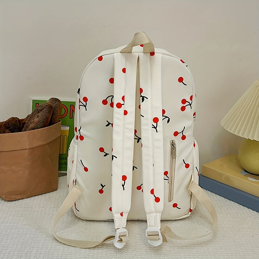 Three-Piece Set: Cherry Backpack, Handbag & Pencil Case - Cute Japanese-Inspired Large Capacity Lightweight School Bag for College Students, Random Print Design