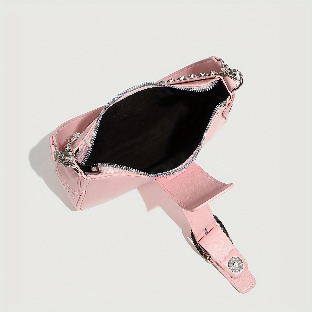 Y2K Style Small Shoulder Bag with Magnetic Closure, PU Material, Polyester Lining, Chain Strap, Punk-Inspired Design, Pastel Pink Color