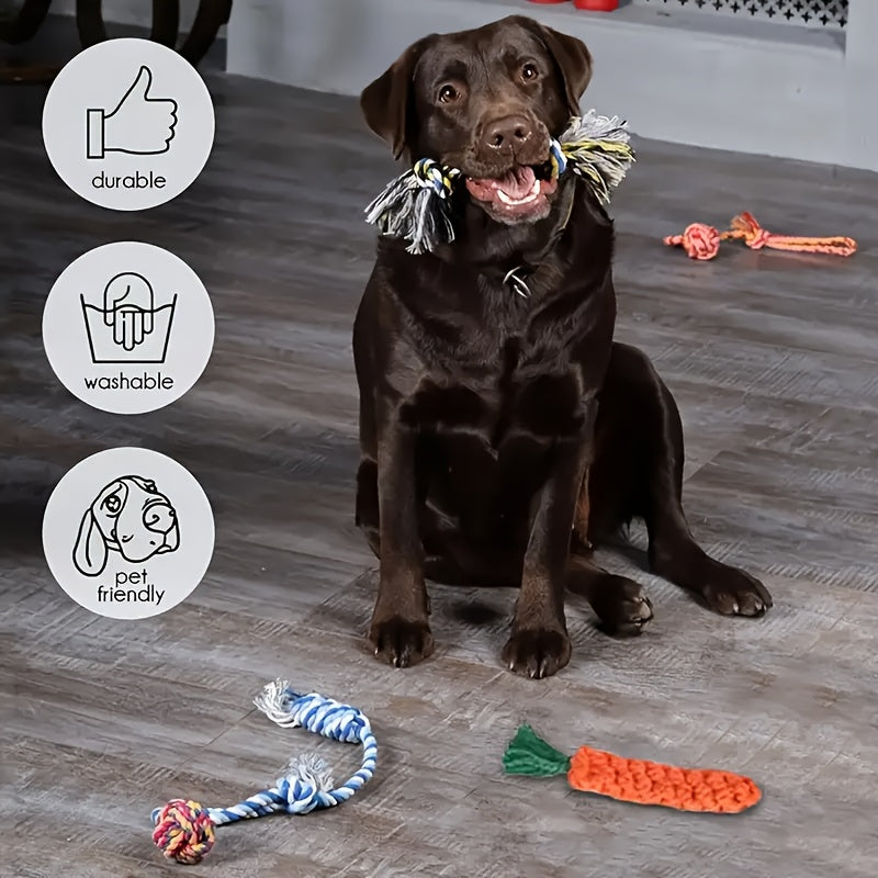 Pawsome Pals 6/12pcs Interactive Dog Toy Set - Durable Cartoon Pattern Fabric Chew Toys for All Breed Sizes - Teeth Cleaning & Training Play Set with Knot Toys, Squeakers & Balls