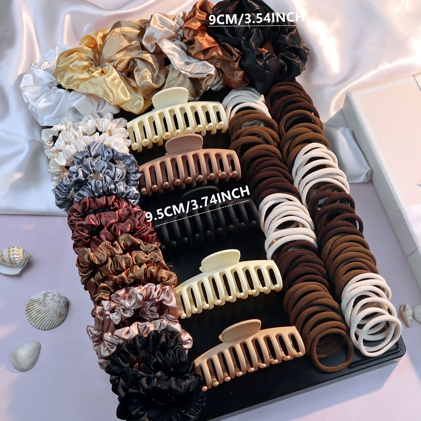 A Collection of New Hair Accessories for Women, Including Seamless Ponytail Holders, Assorted Hair Clips, Scrunchies, And Hair Bands, Perfect for Holiday Parties.