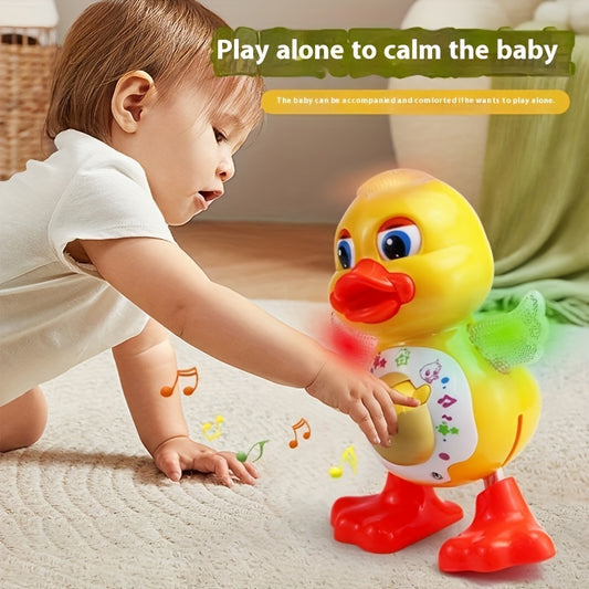 Interactive Dance Duck Toy with Music, Dynamic Lights & Blinking Effects, Educational Cartoon Animal Toy, Durable Plastic, Batteries Not Included, Suitable for 0-3 Years Old, Perfect Gift for Halloween & Christmas