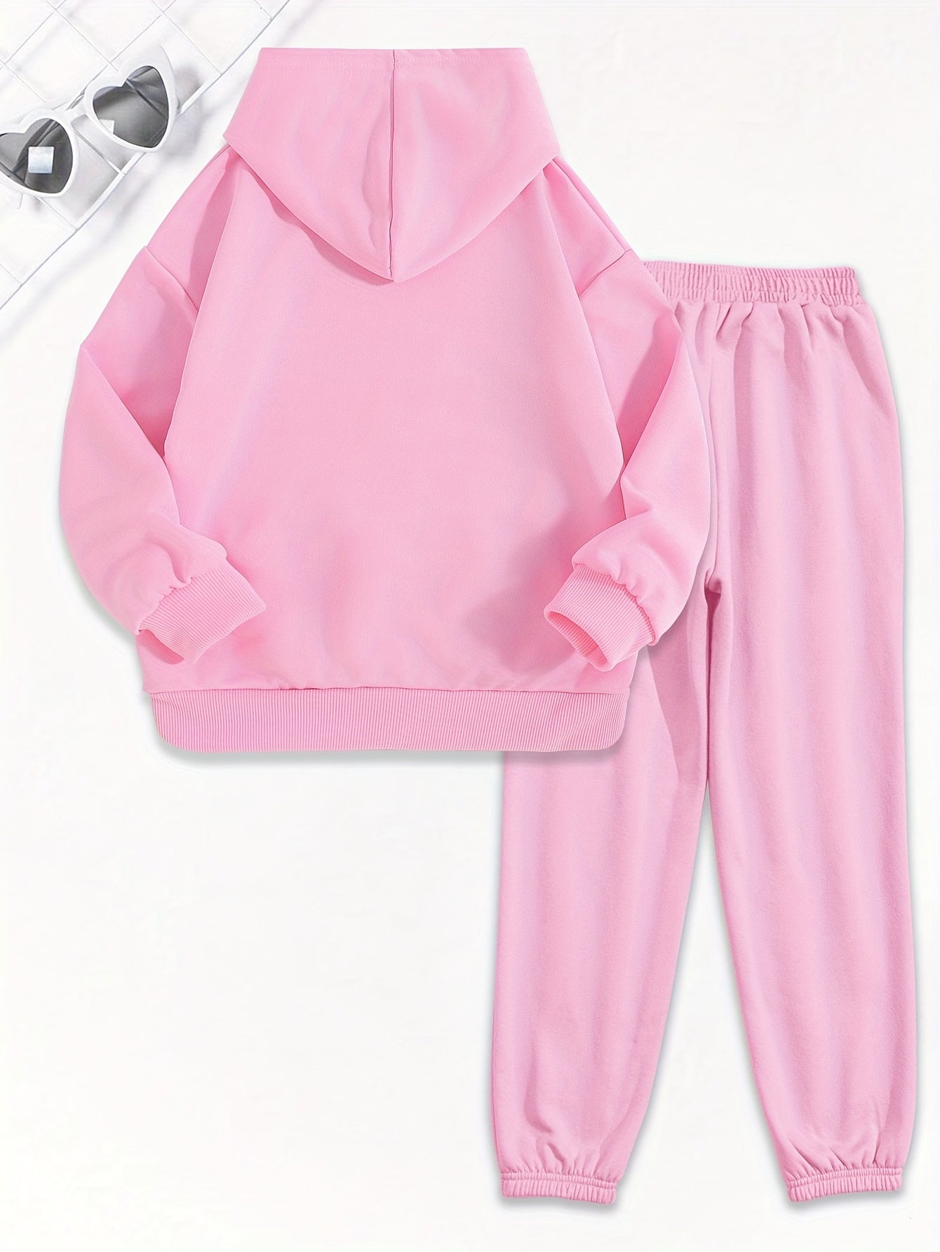 Girls 2pcs Print Hooded Sweatshirt & Letter Print Jogger Pants Set Kids Clothes For Gift, Sports, for Outdoor
