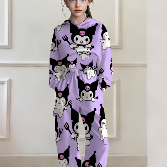 Three-Piece Set Sanrio Digital Fashion Fantasy Cute Holiday Spring and Autumn Winter Clothes Gift Trendy Cartoon Cat Sanrio Essential Fashion Hoodie with Suspender Vest and Trousers Three-Piece Set Random Print Outdoor Sports